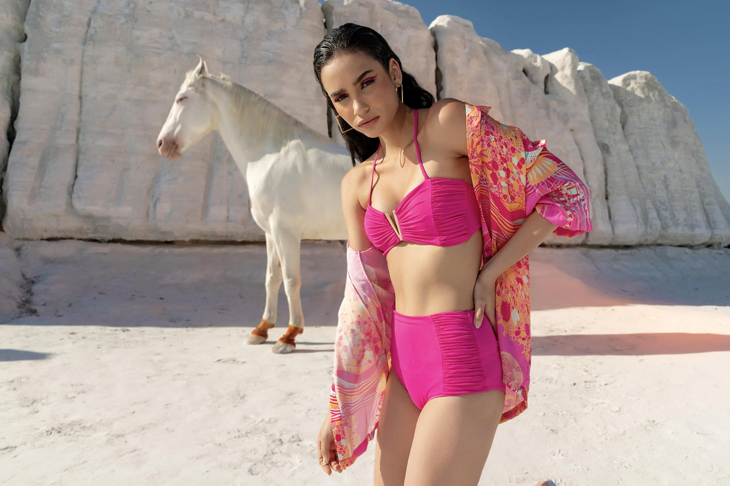 Fiery Rose Popsicle Bikini Set with Endless Summer Shirt in Lake Hillier