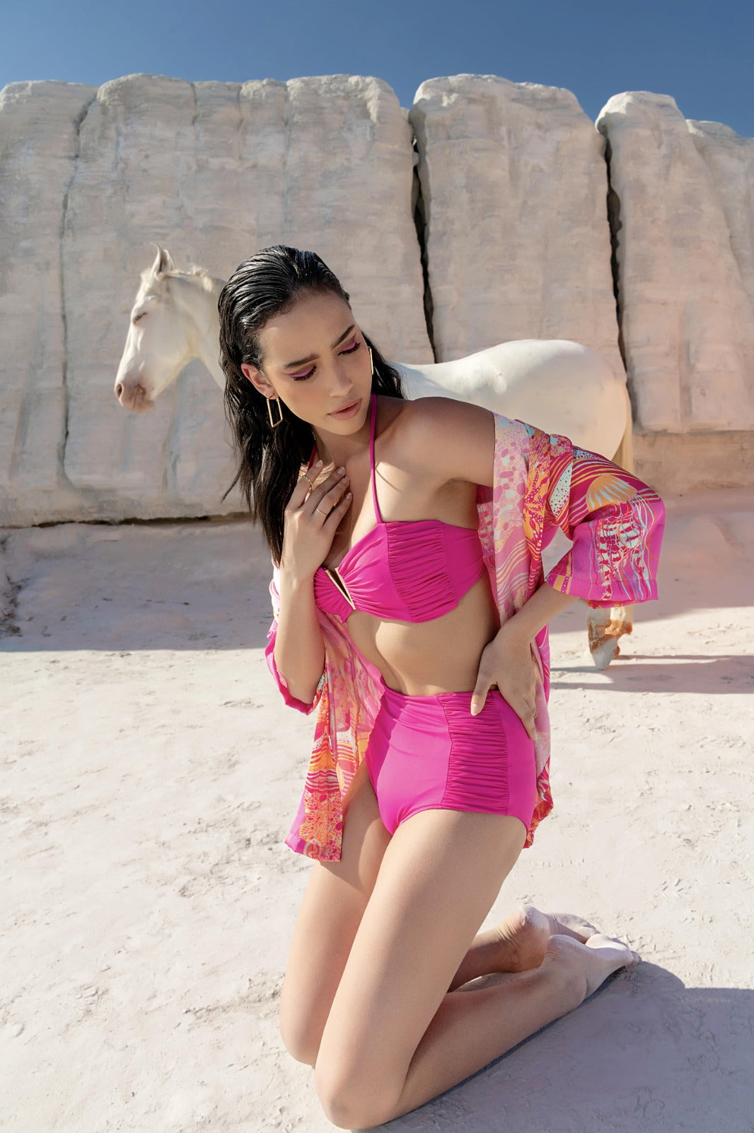 Fiery Rose Popsicle Bikini Set with Endless Summer Shirt in Lake Hillier