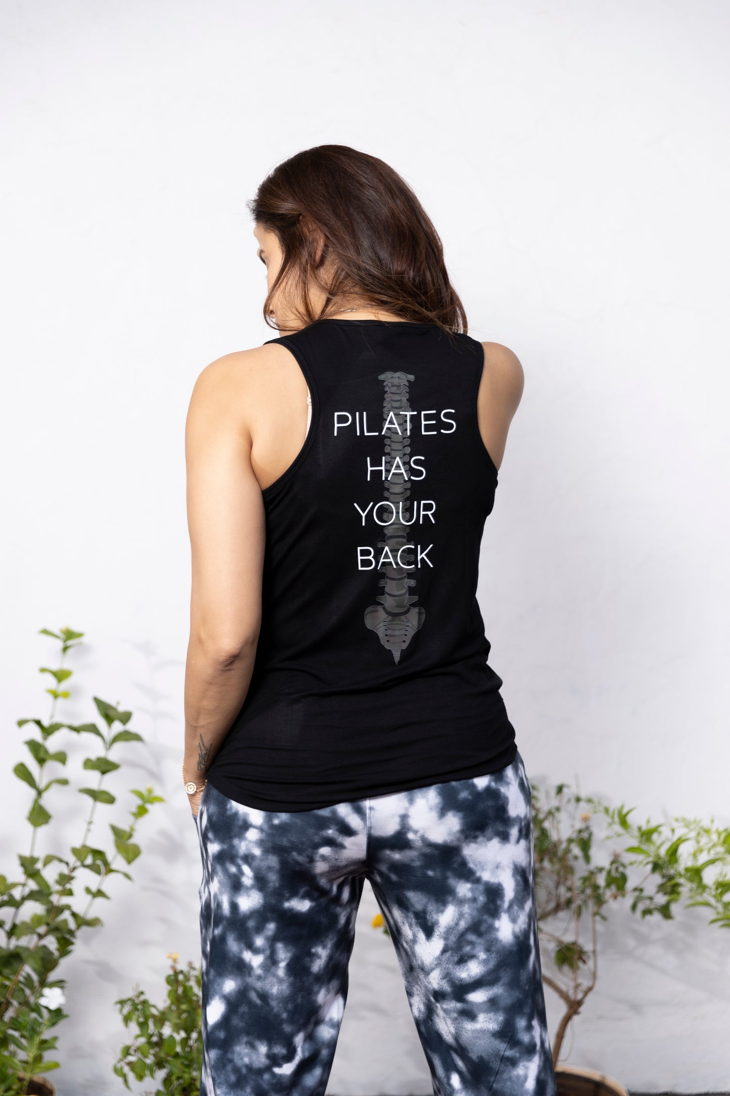 Pilates Has Your Back Printed Racer Top - Black