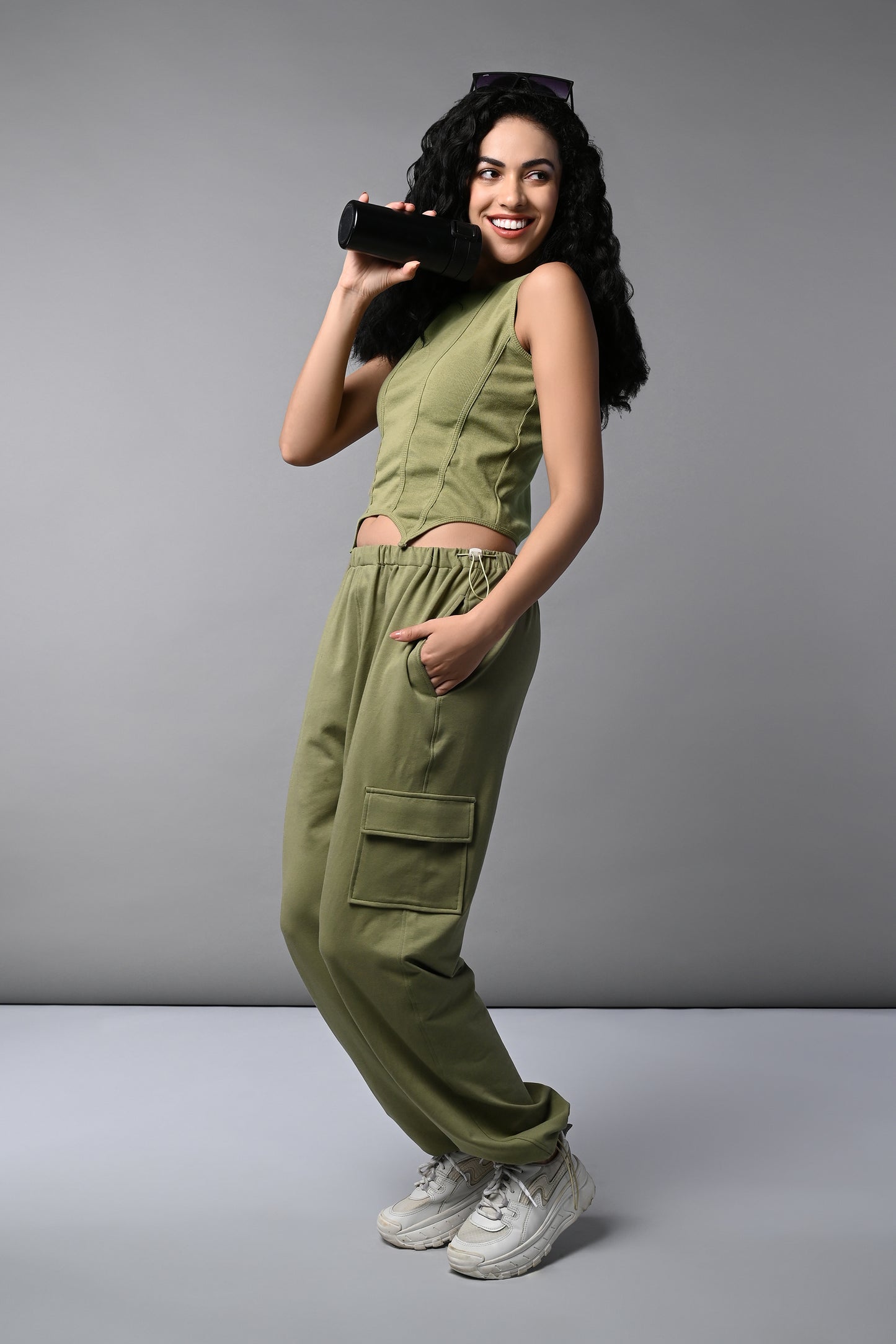 Olive Corset Crop - Top With Parachute Pants