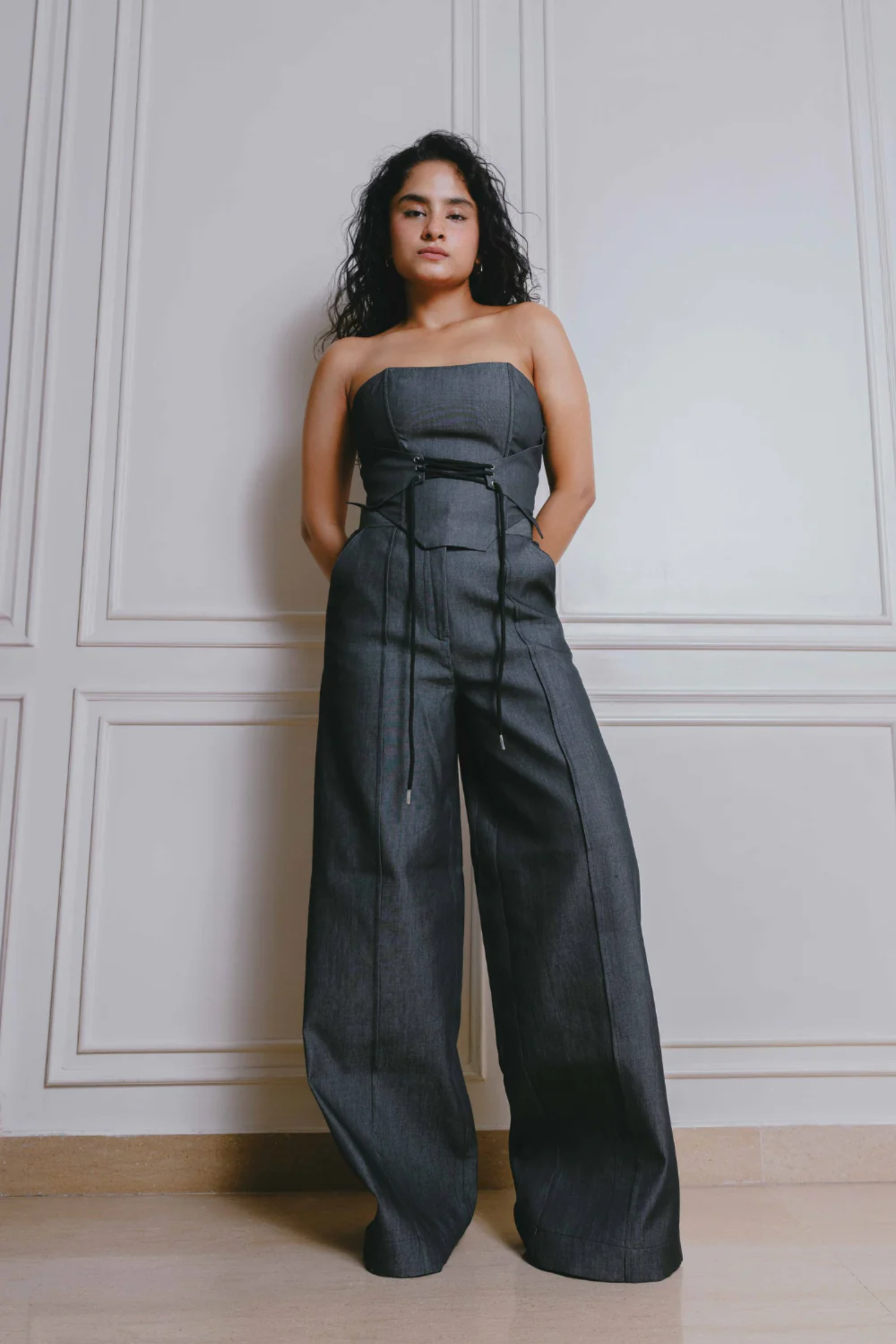 DARK GREY PLEATED TROUSERS