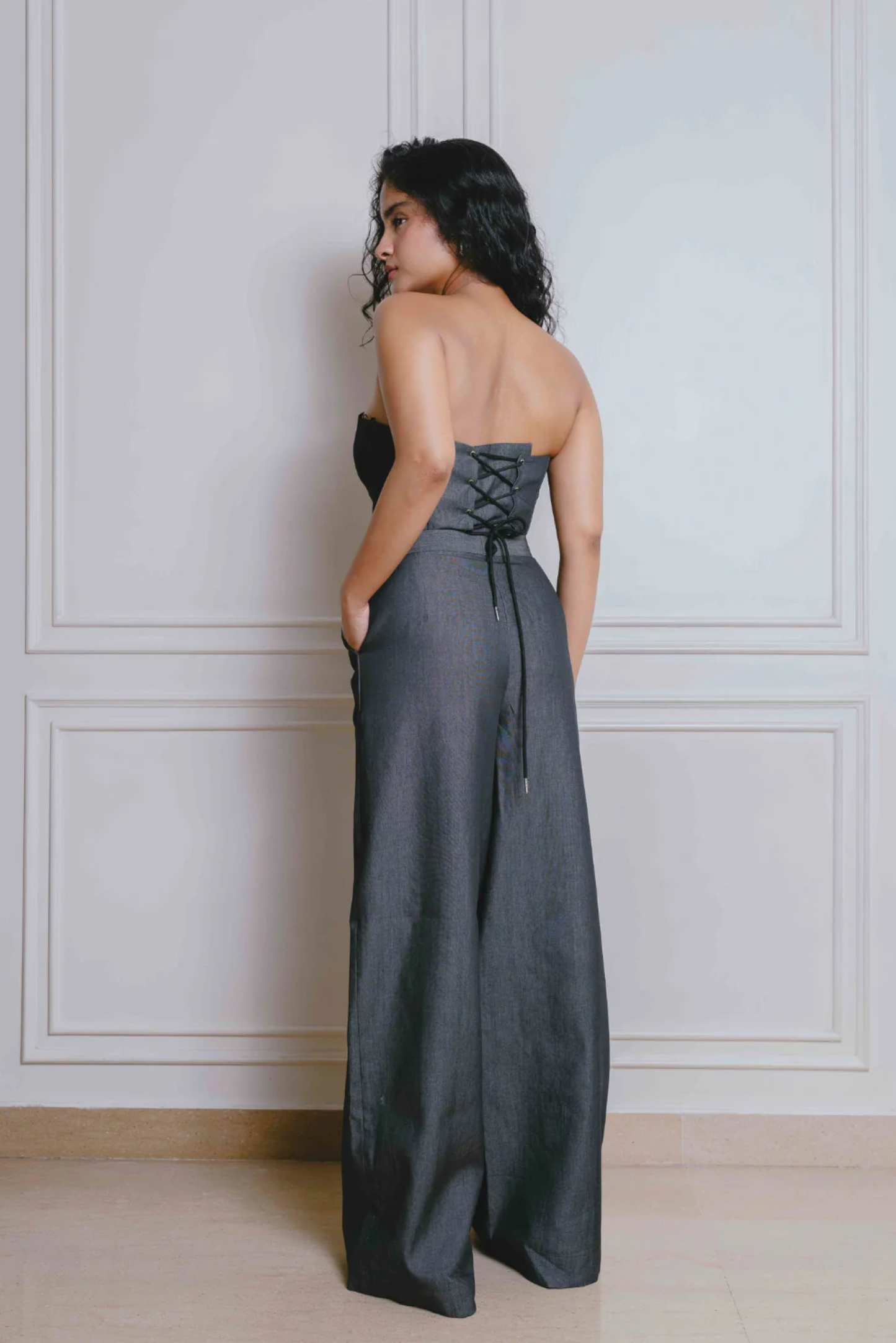 DARK GREY PLEATED TROUSERS