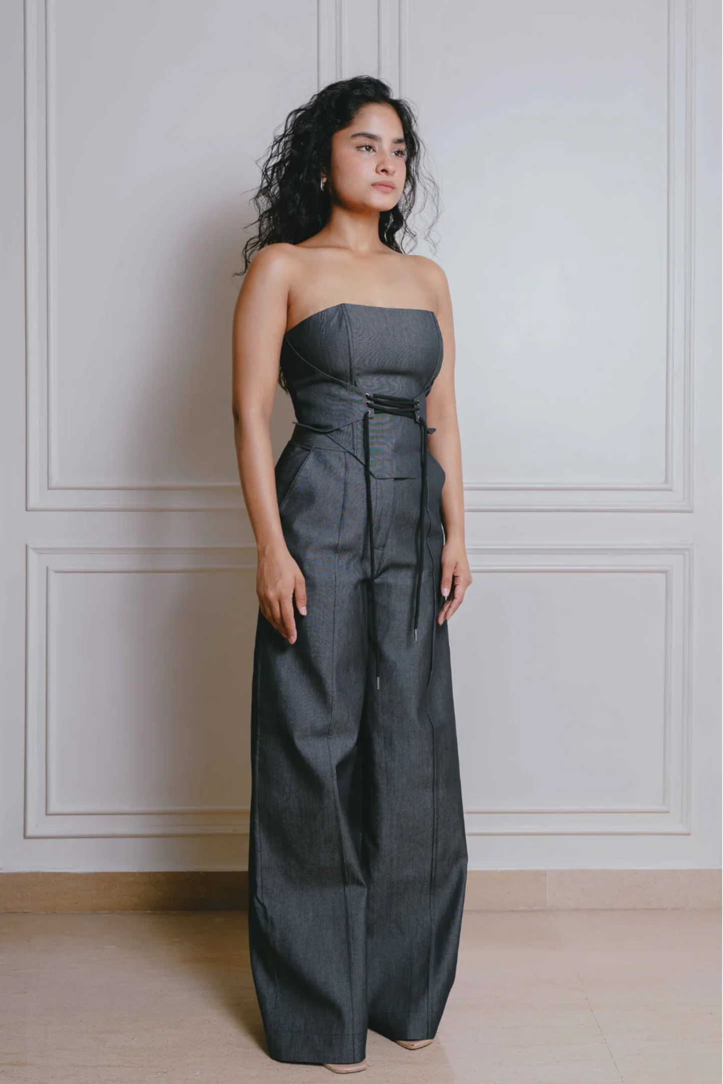 DARK GREY PLEATED TROUSERS