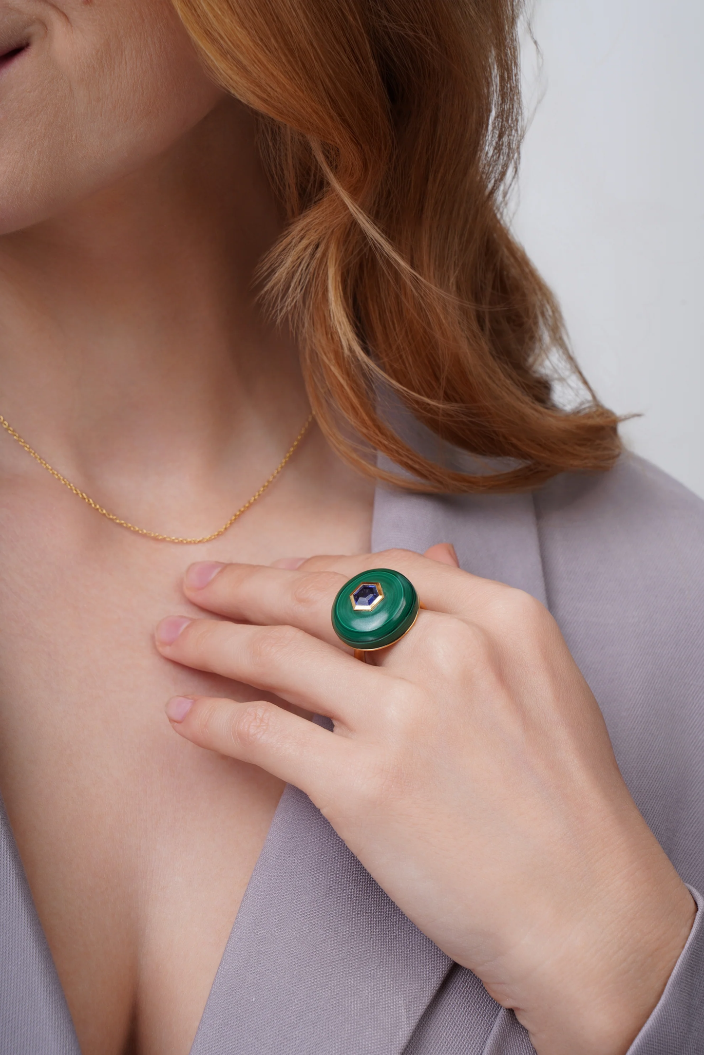 Genesis Ring - Malachite Round & Kyanite Hexagon