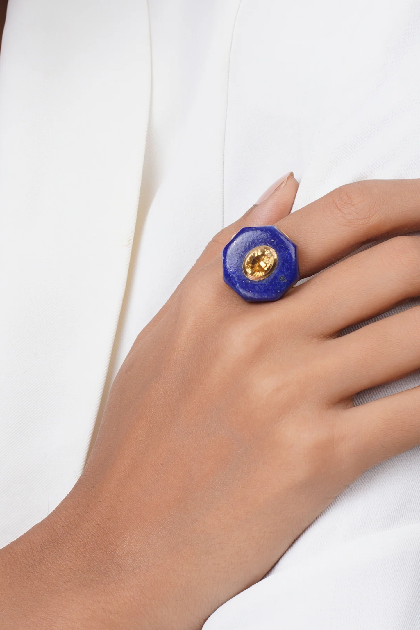 Genesis Ring - Lapis Lazuli Hexagon & Citrine Oval