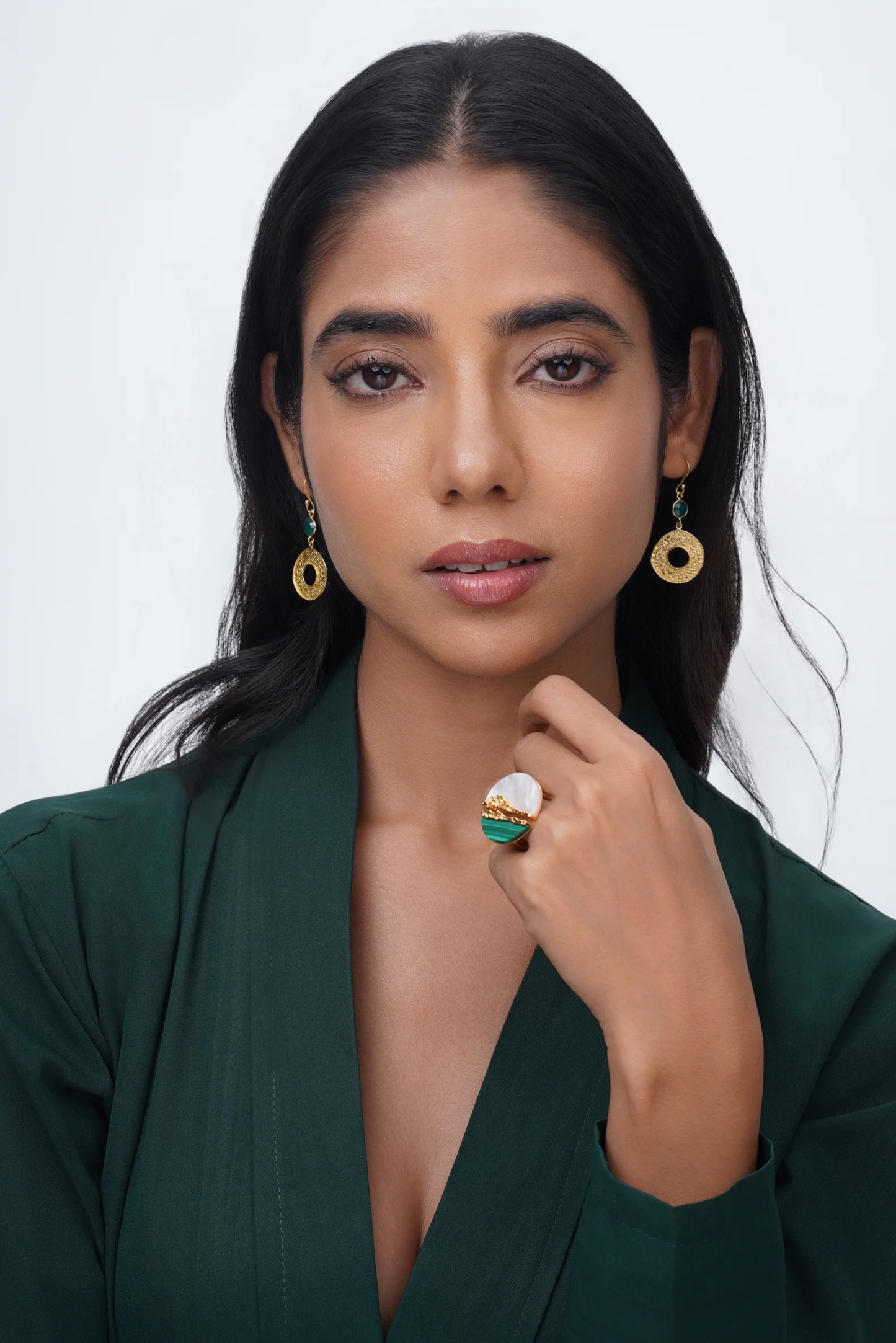 Luna Ring - Mother of Pearl and Malachite