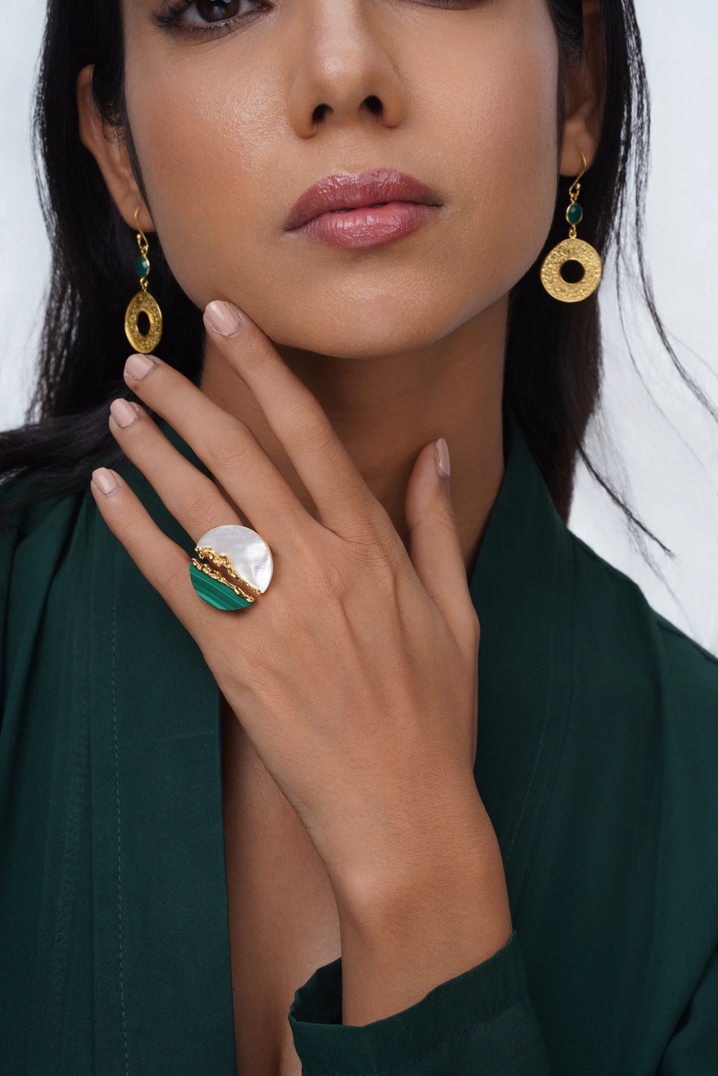 Luna Ring - Mother of Pearl and Malachite