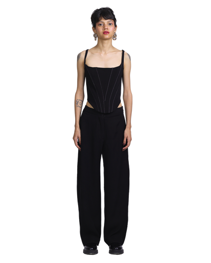 Knotty Corset With High Waisted Pants - Black