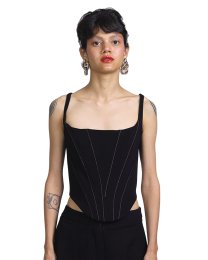 Knotty Corset With High Waisted Pants - Black