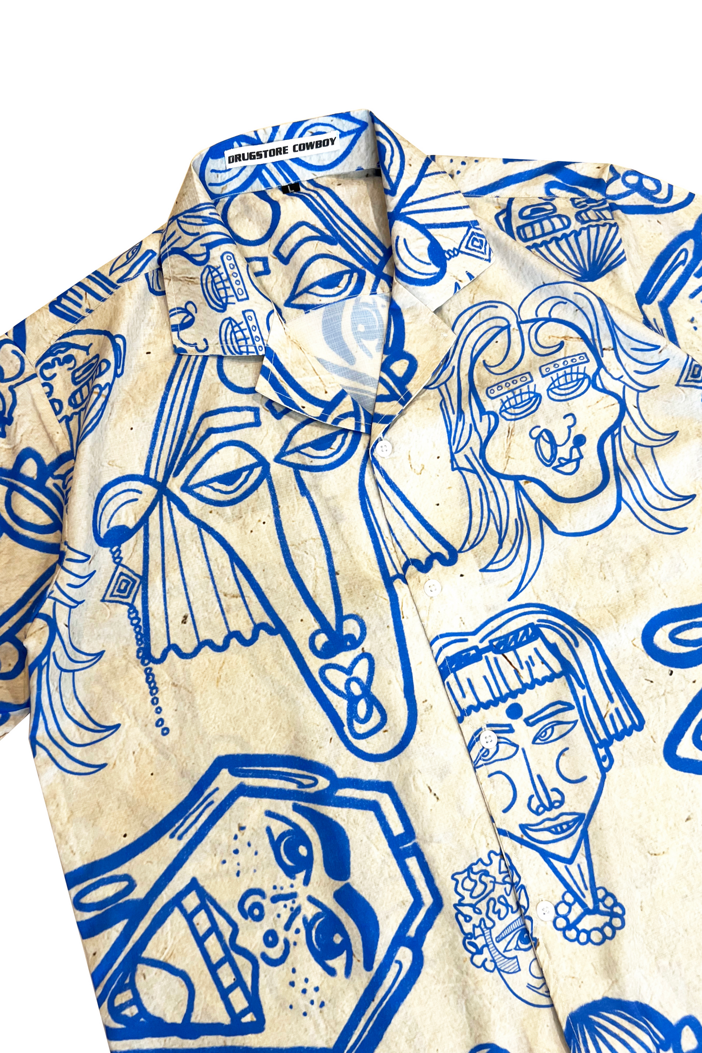 Blue-Beige Illustration Shirt