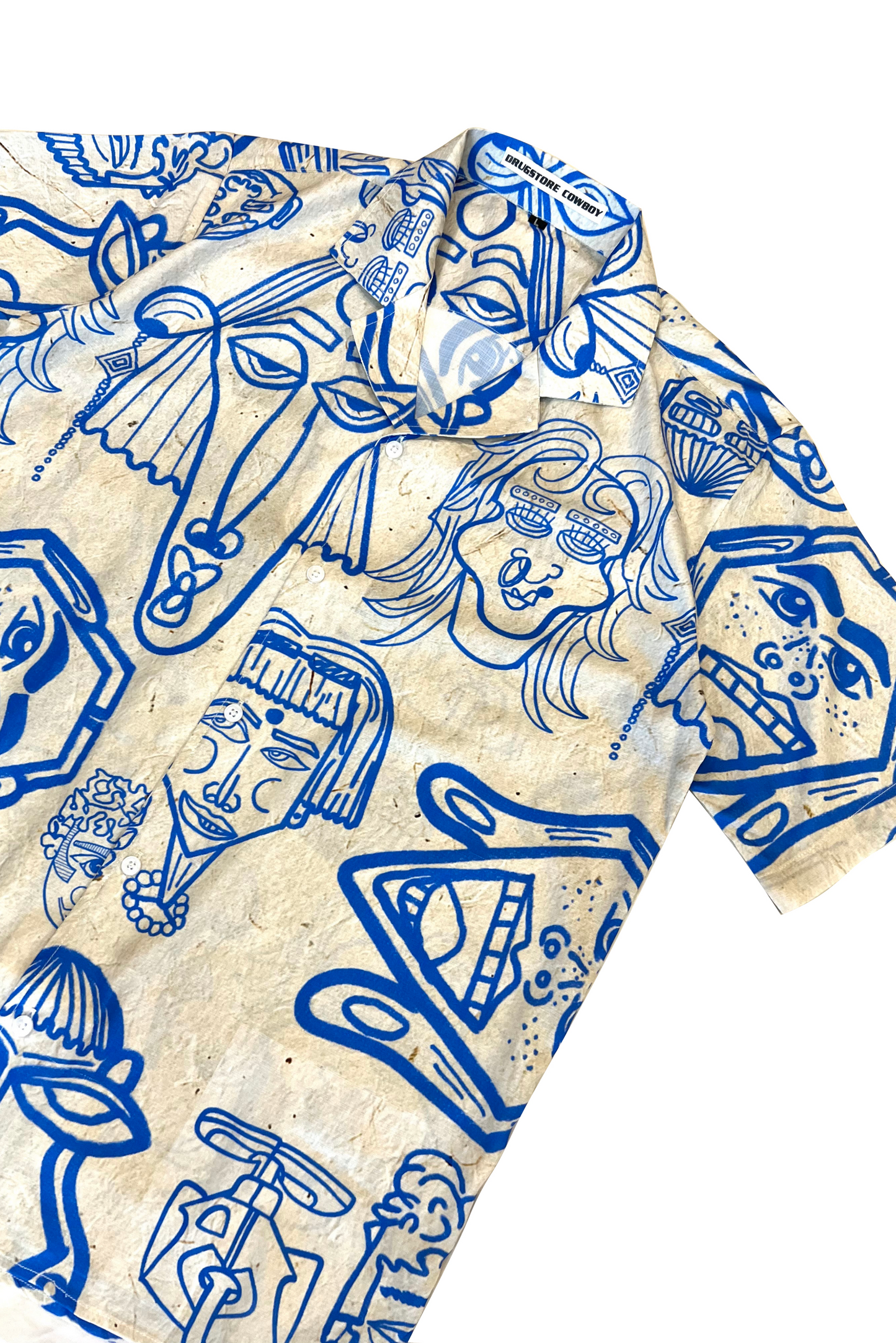 Blue-Beige Illustration Shirt