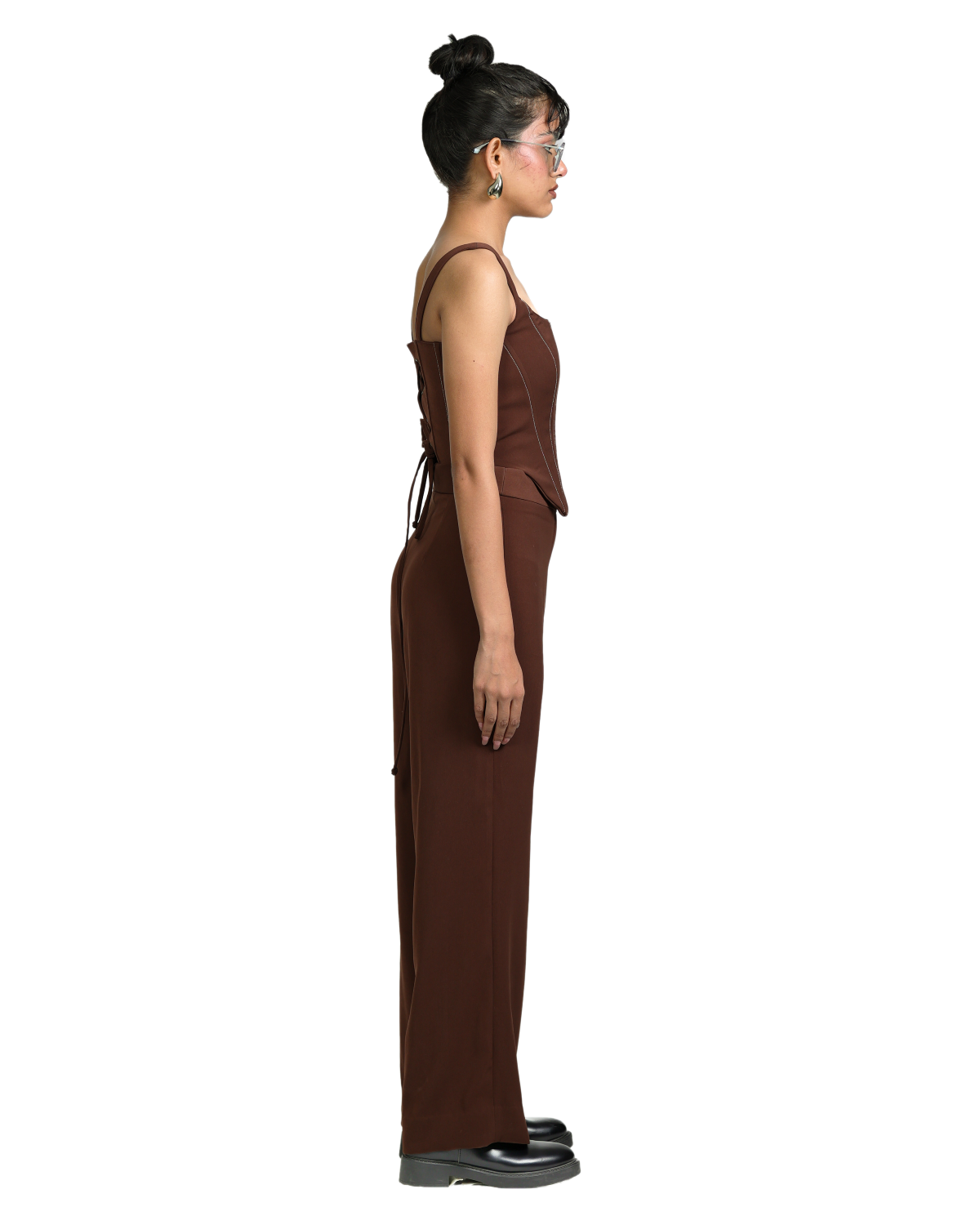 Knotty Corset With High Waisted Pants - Brown