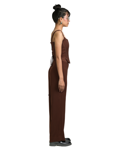 Knotty Corset With High Waisted Pants - Brown