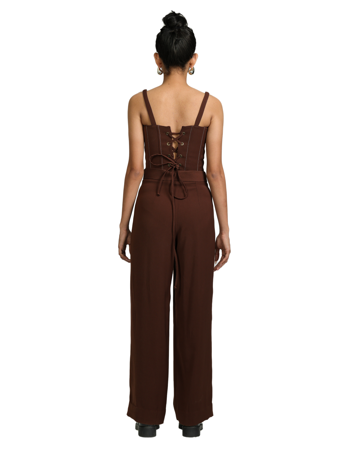 Knotty Corset With High Waisted Pants - Brown