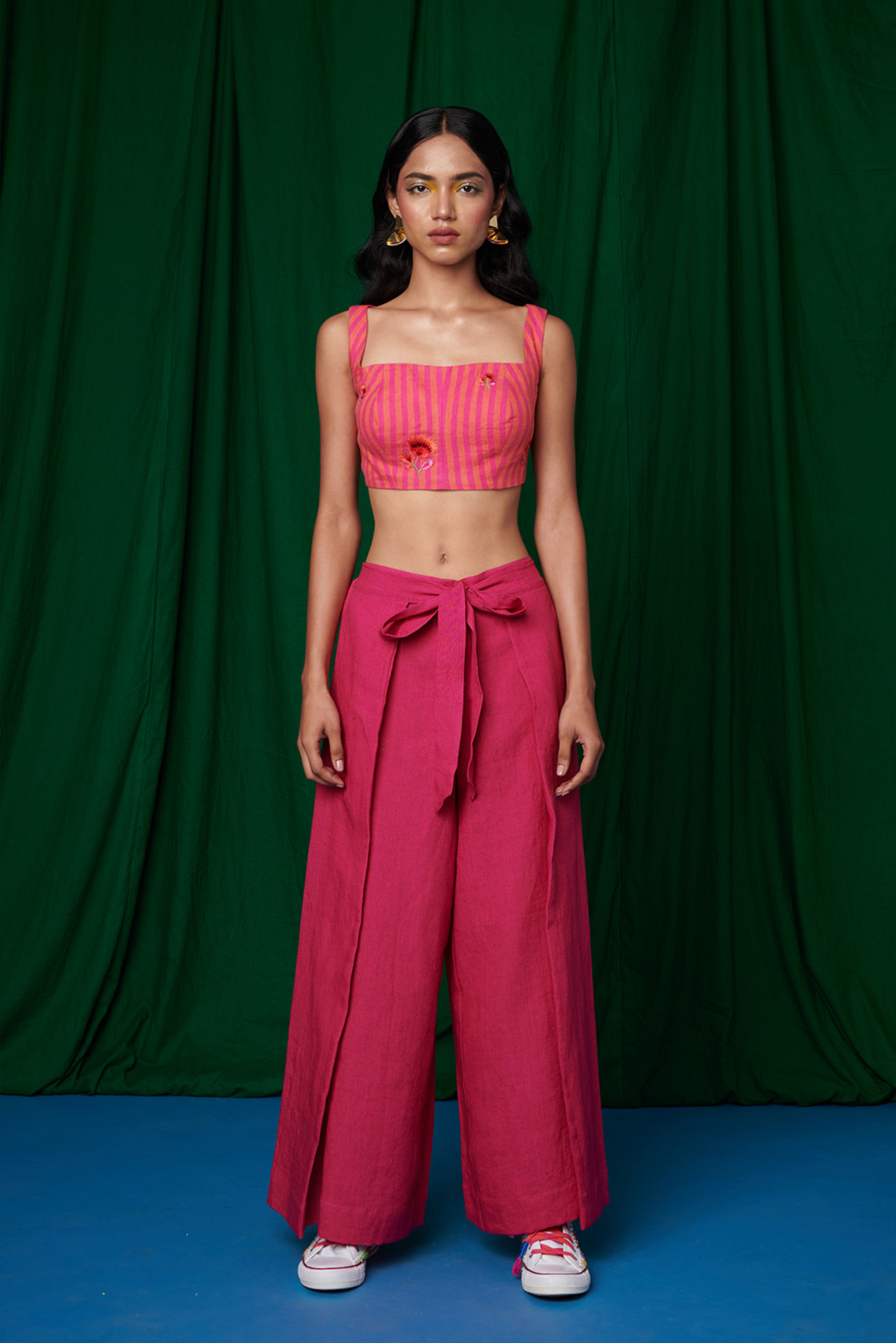 Linen Coral Bustier Top and Rani Wrap Pants