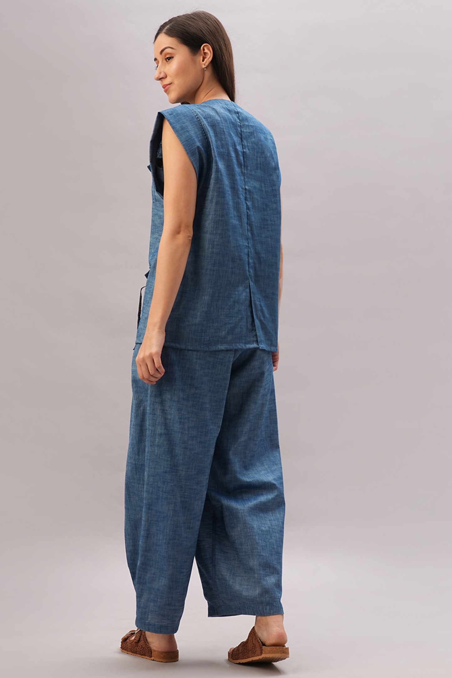 DENIM CAPSLEEVES TOP WITH LOOSE PANT