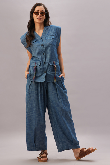 DENIM CAPSLEEVES TOP WITH LOOSE PANT