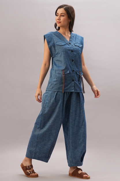 DENIM CAPSLEEVES TOP WITH LOOSE PANT