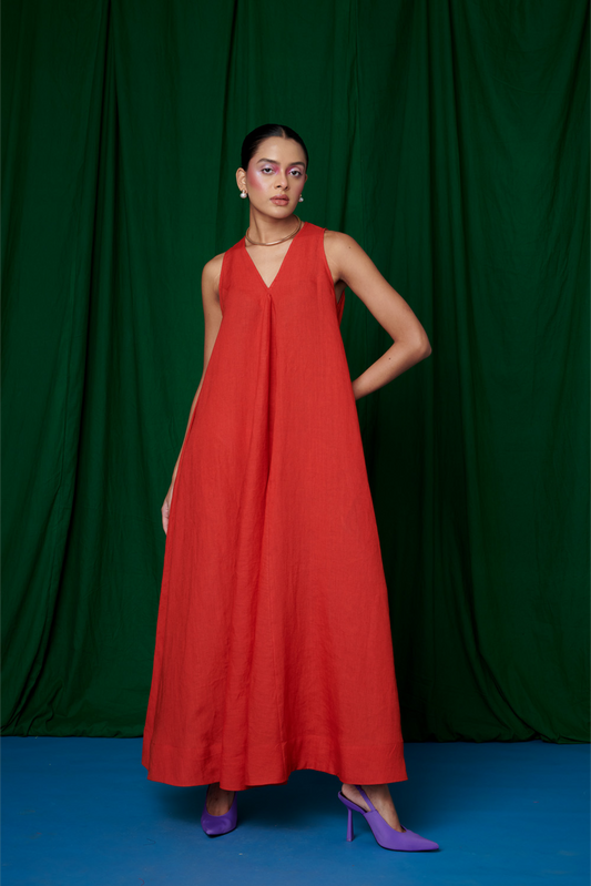 Kumkum Linen Flared Dress