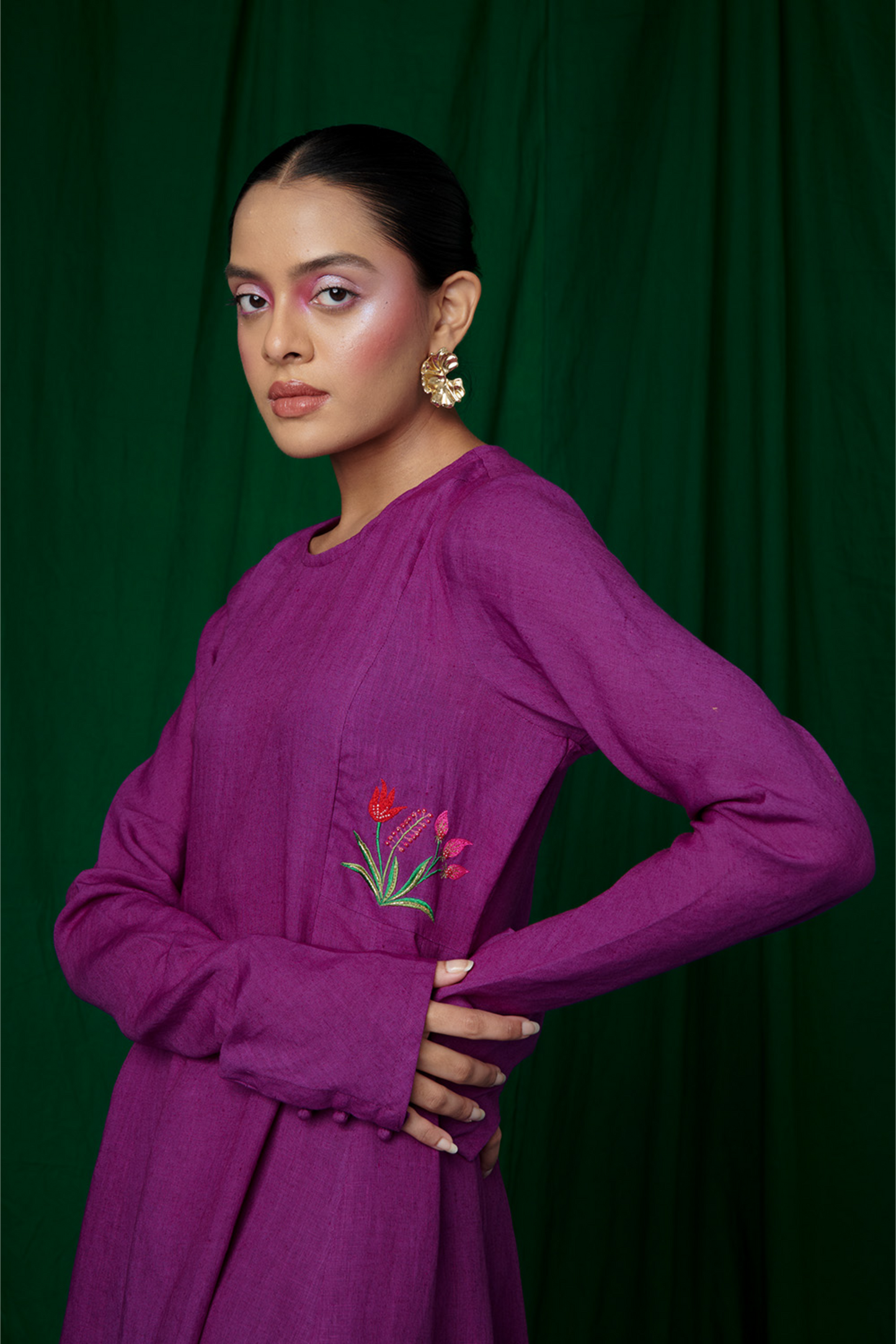 Violet Linen Anarkali Kurta Set