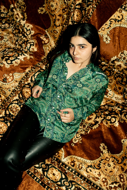 Forest Green Silk Satin Full Sleeve Shirt