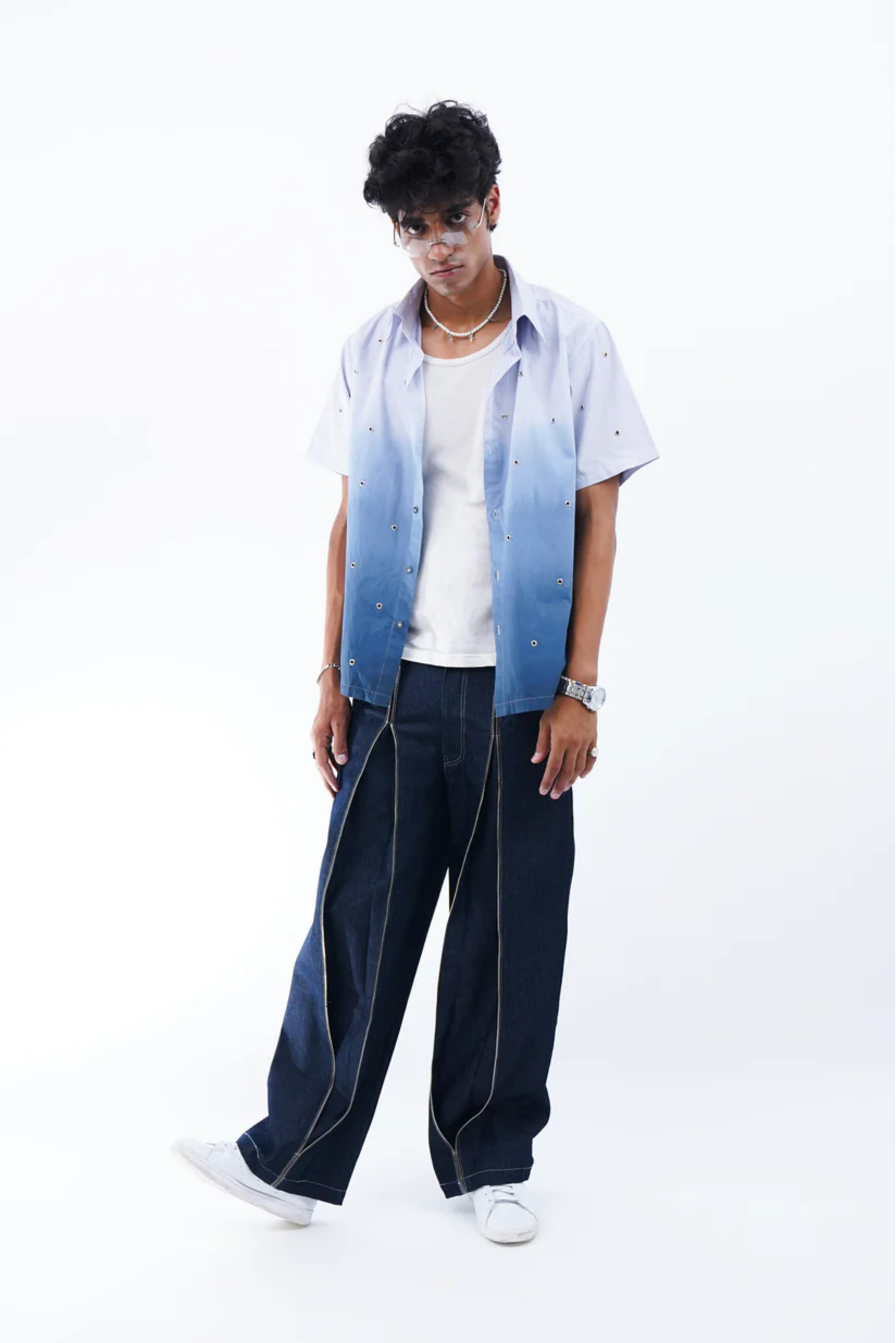 classic unisex box pleat zipper denim