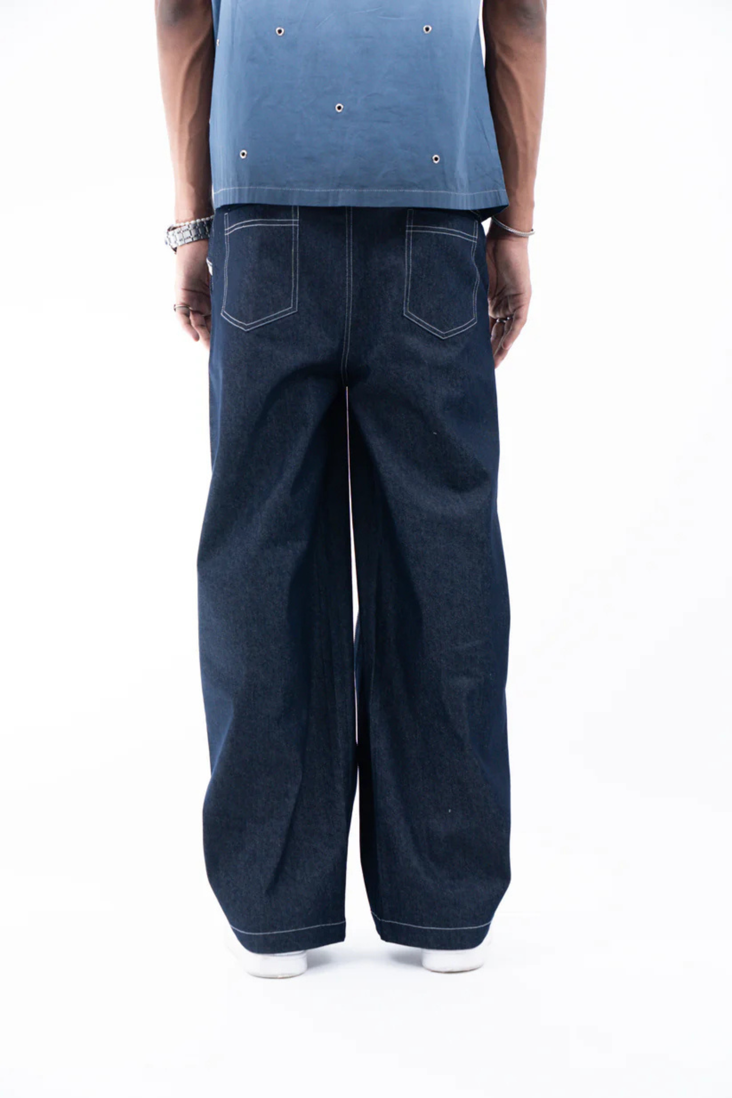 classic unisex box pleat zipper denim