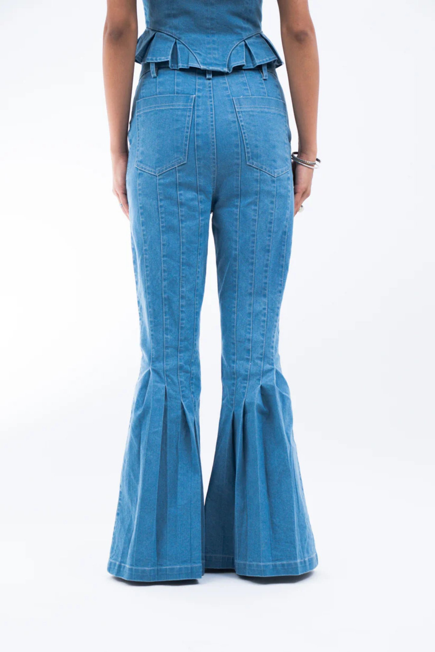pleated bootcut denim