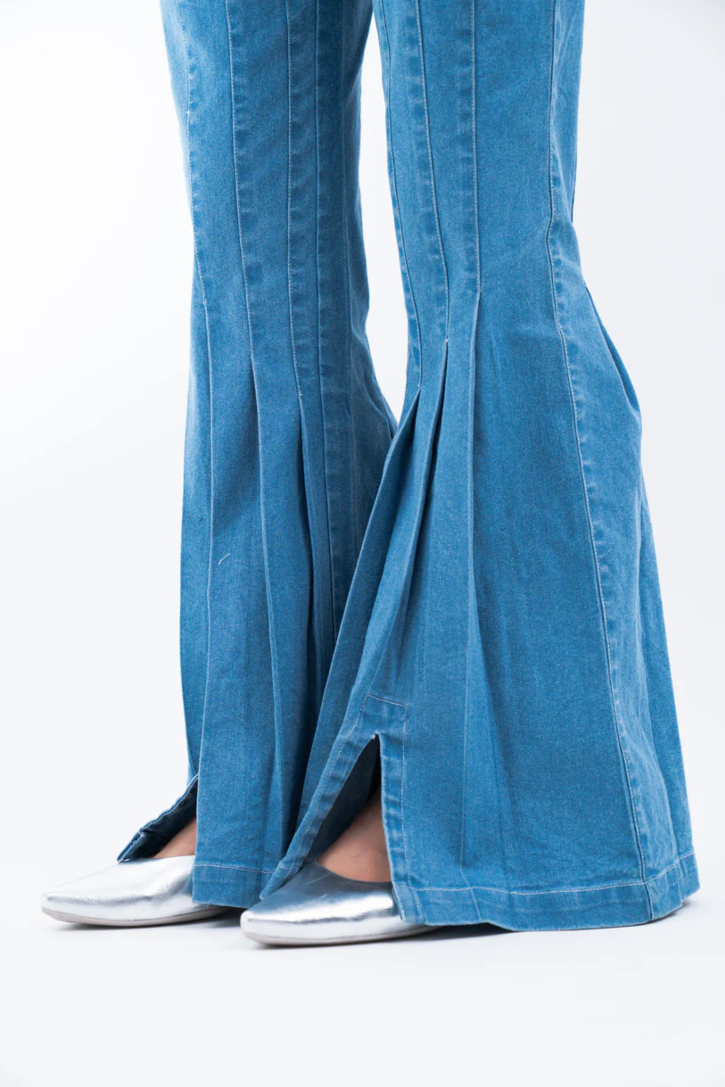 pleated bootcut denim
