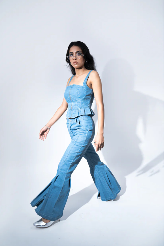 pleated bootcut denim
