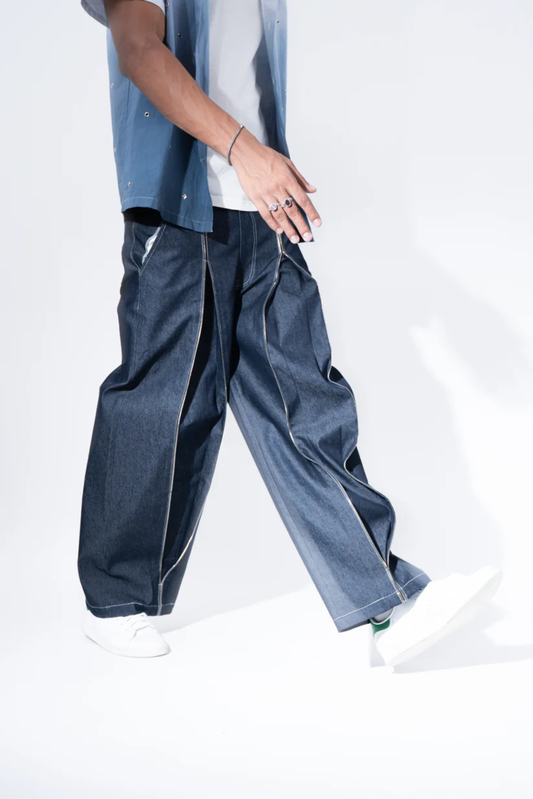 classic unisex box pleat zipper denim