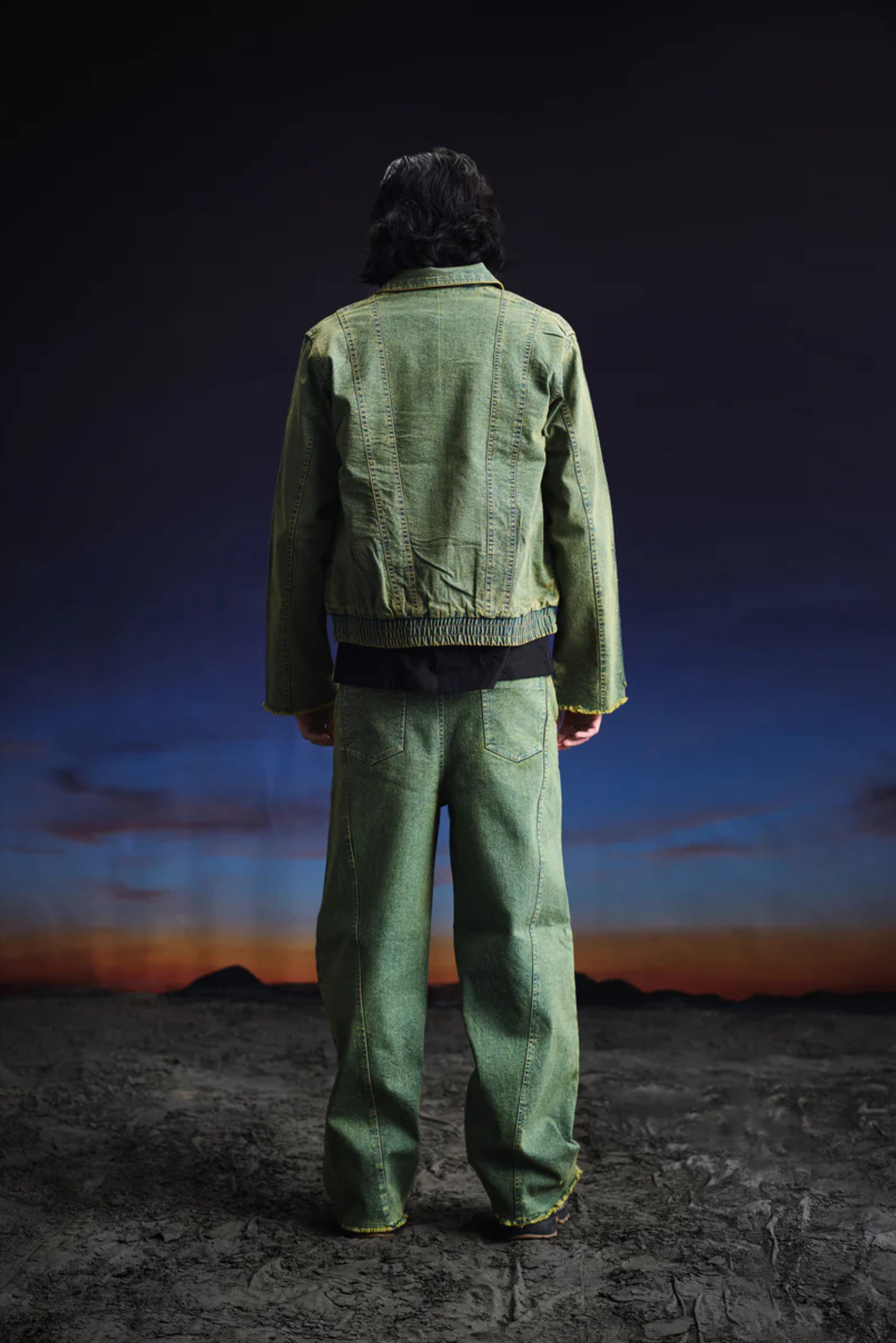 vintage green straight denim