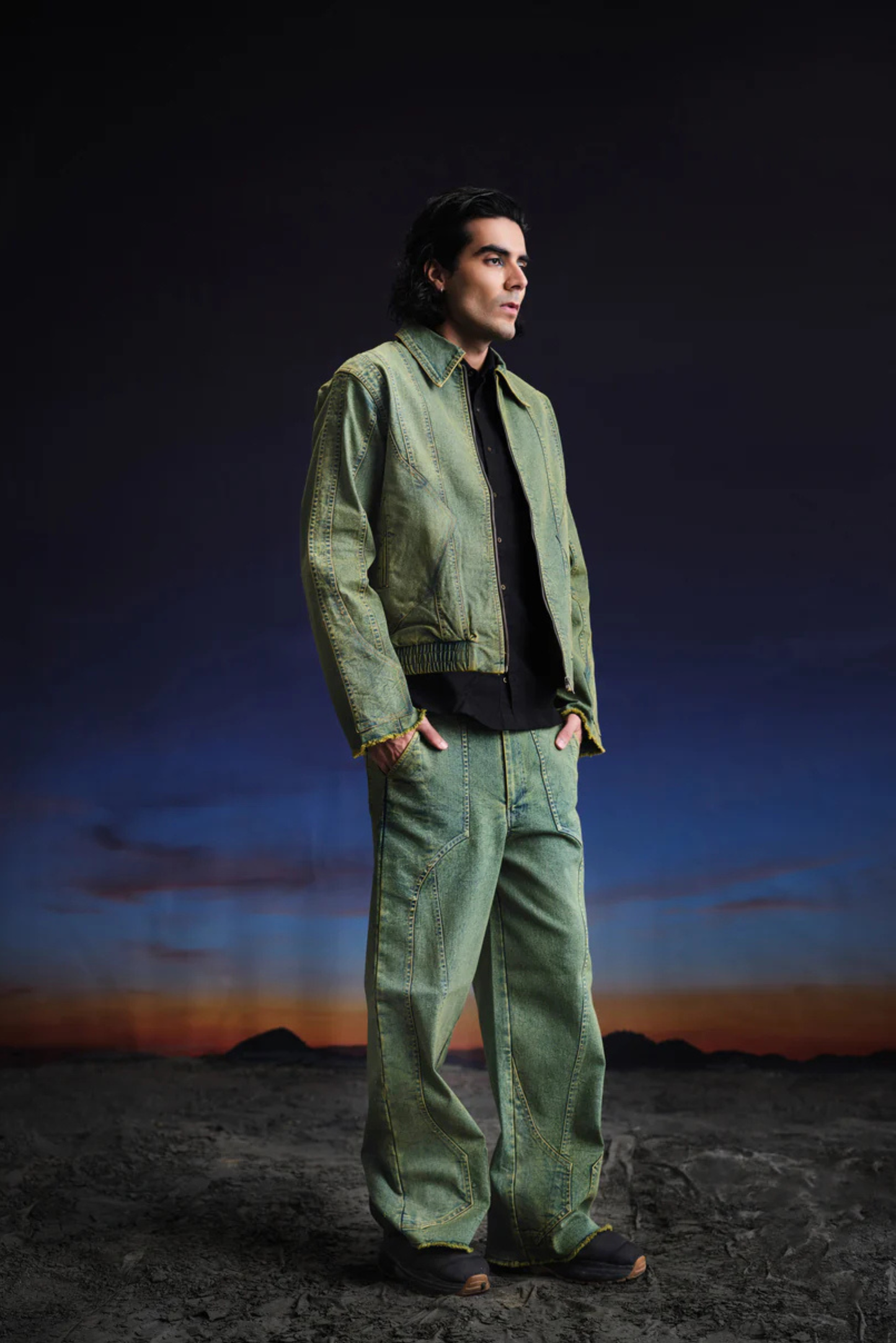 vintage green straight denim