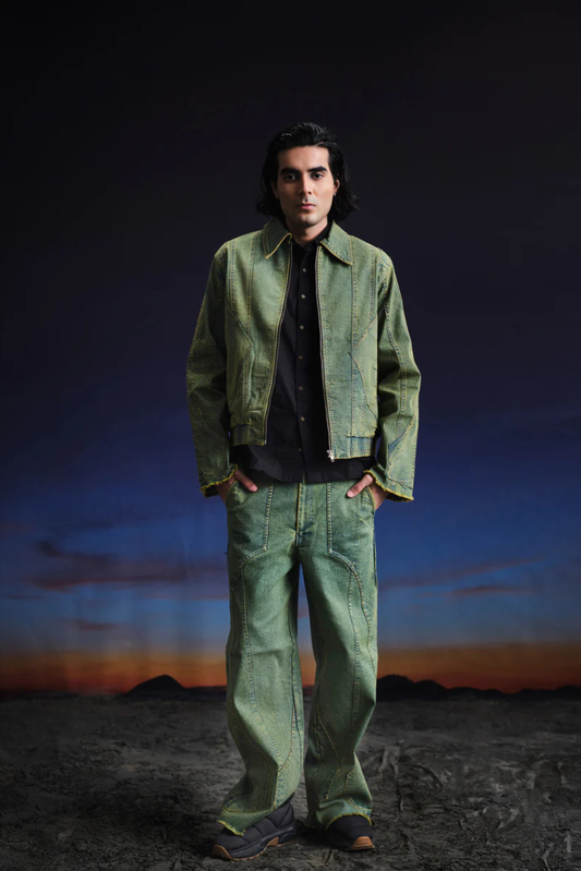 vintage green straight denim