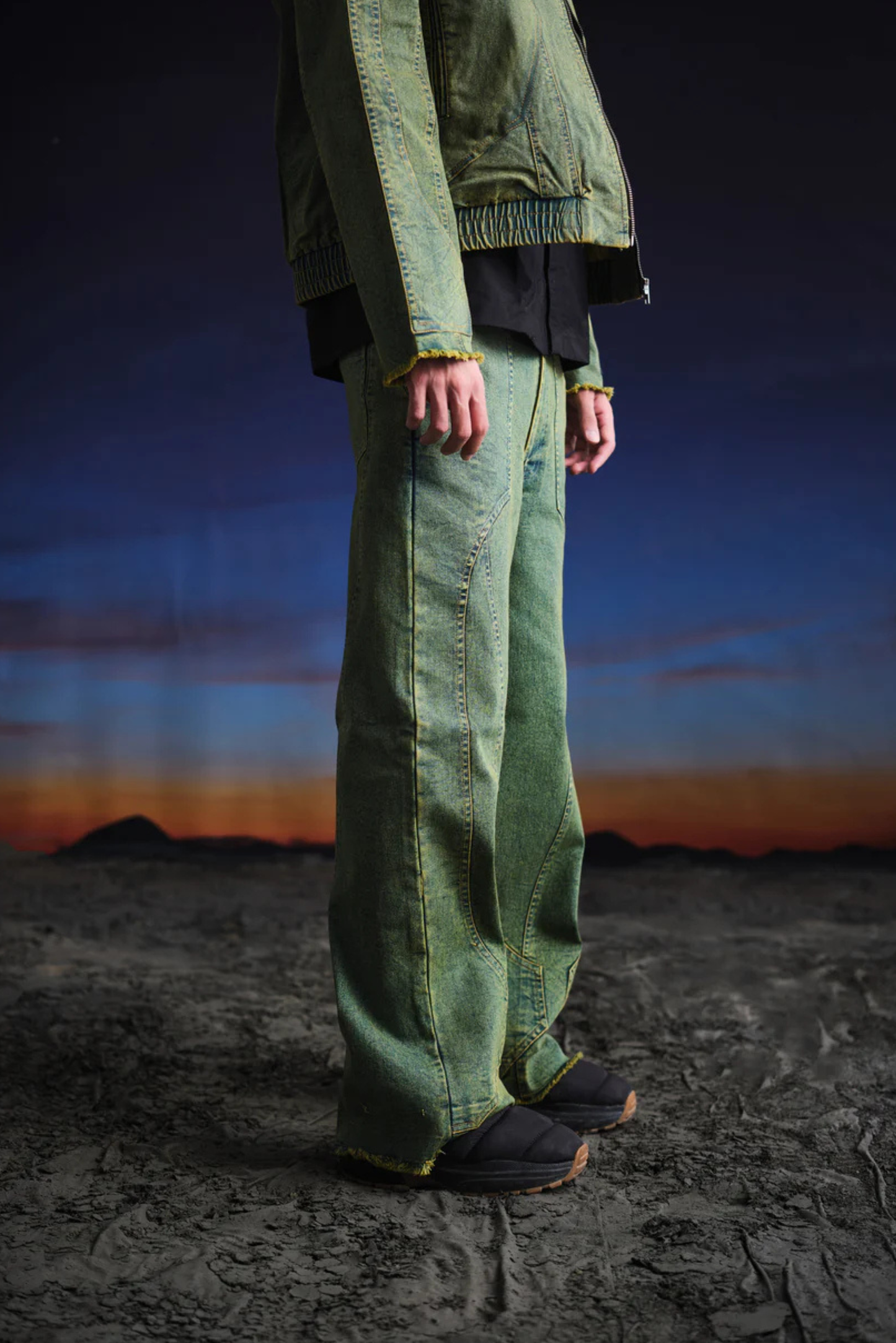 vintage green straight denim