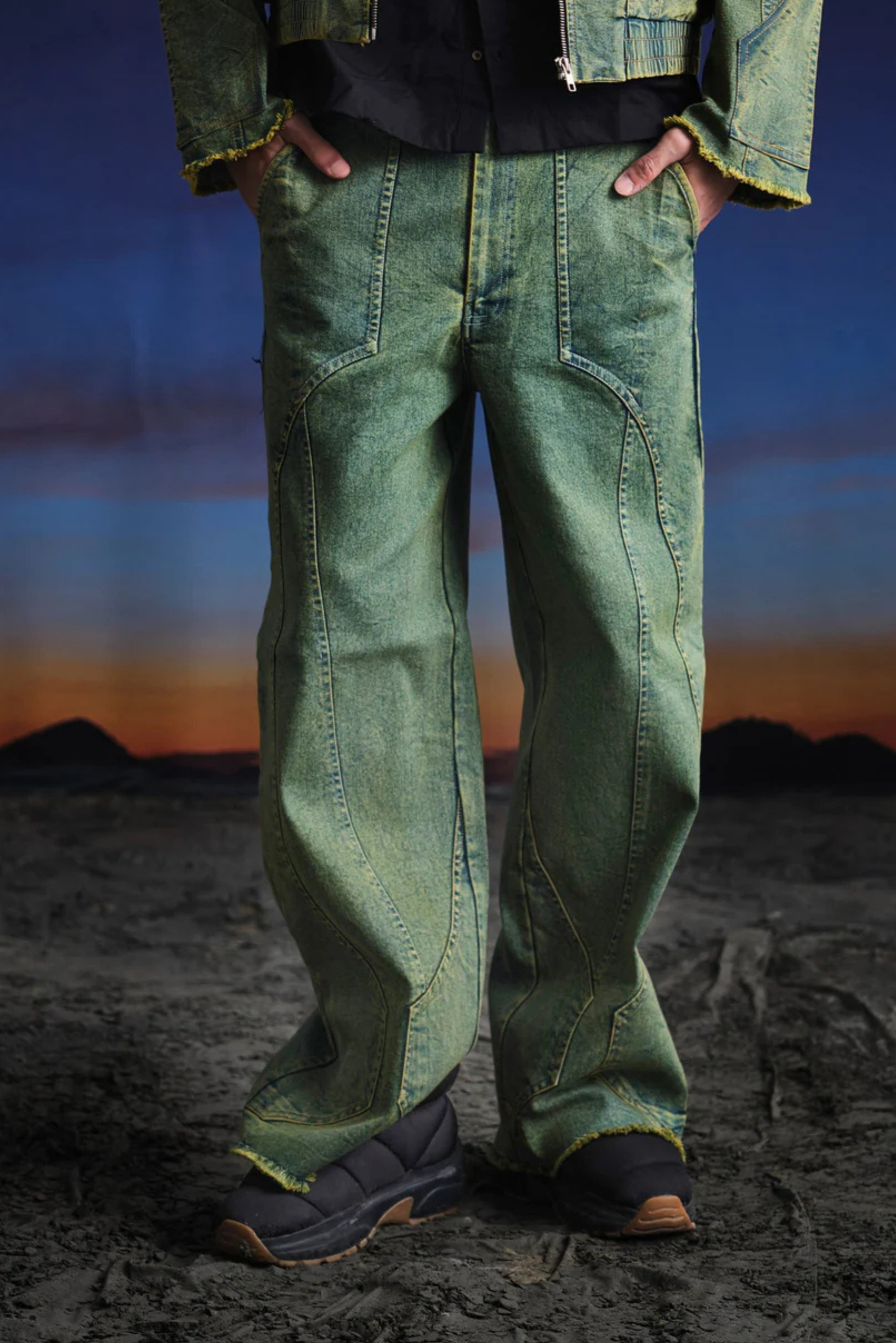 vintage green straight denim