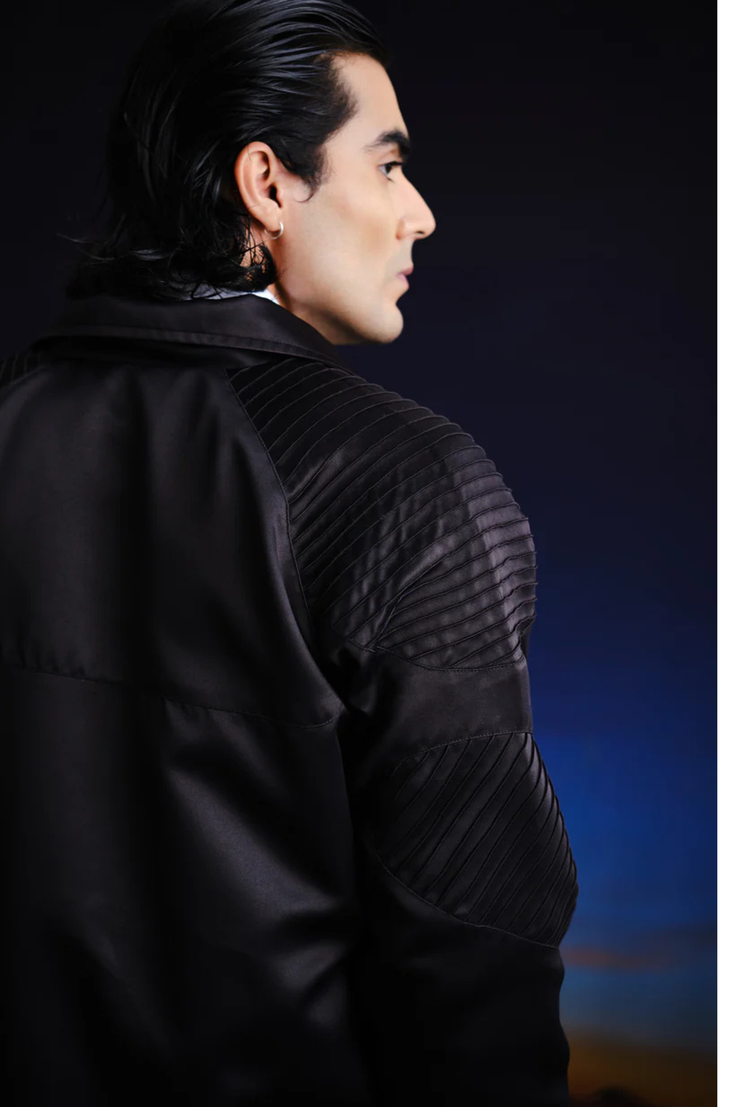 midnight armour satin bomber