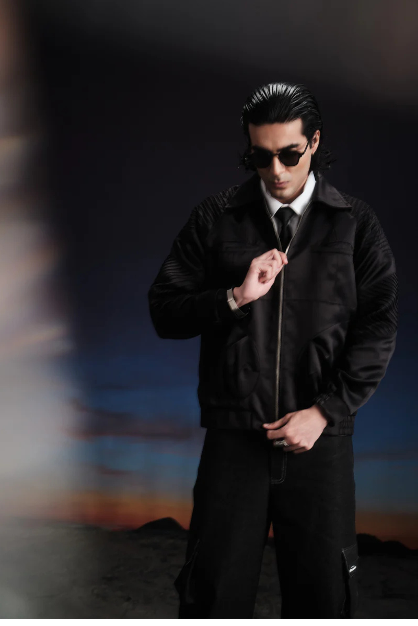 midnight armour satin bomber
