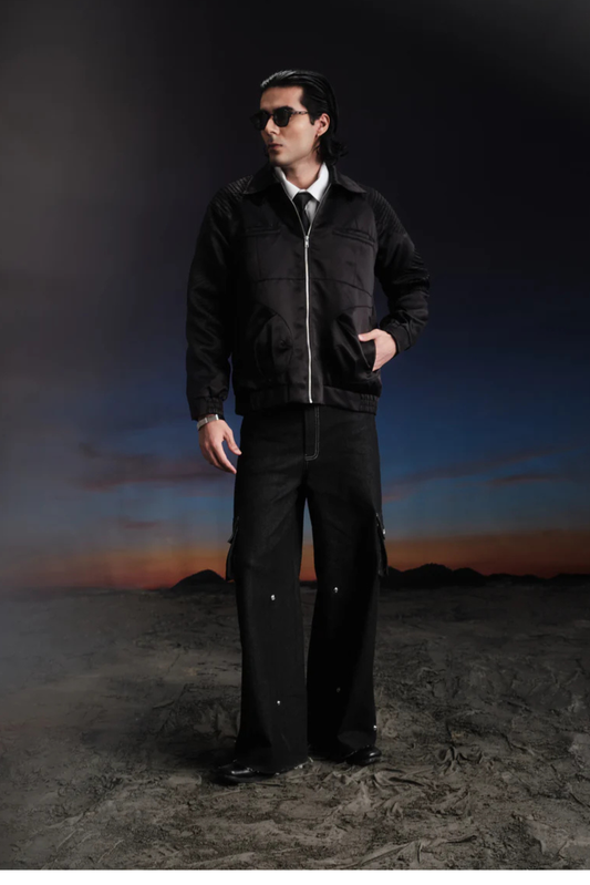 midnight armour satin bomber