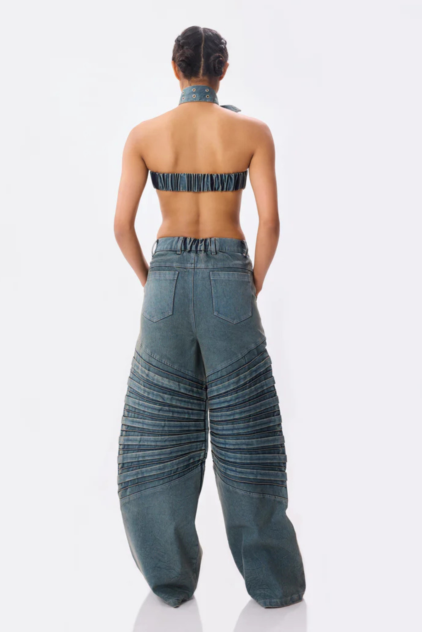 pleated denim tube
