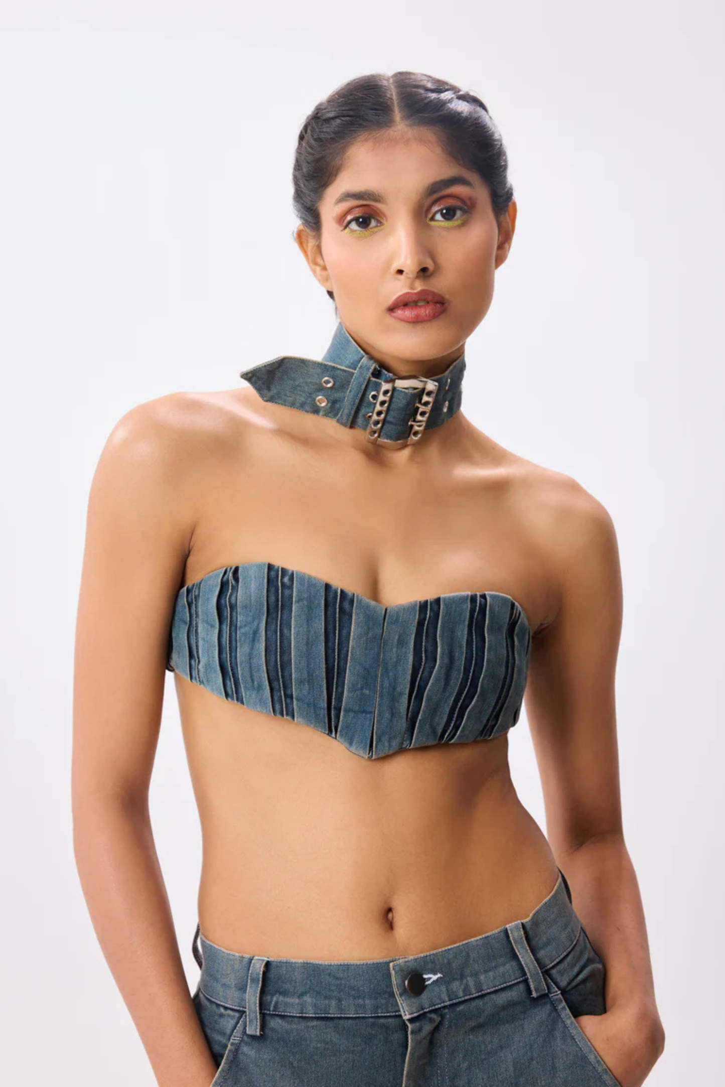 pleated denim tube