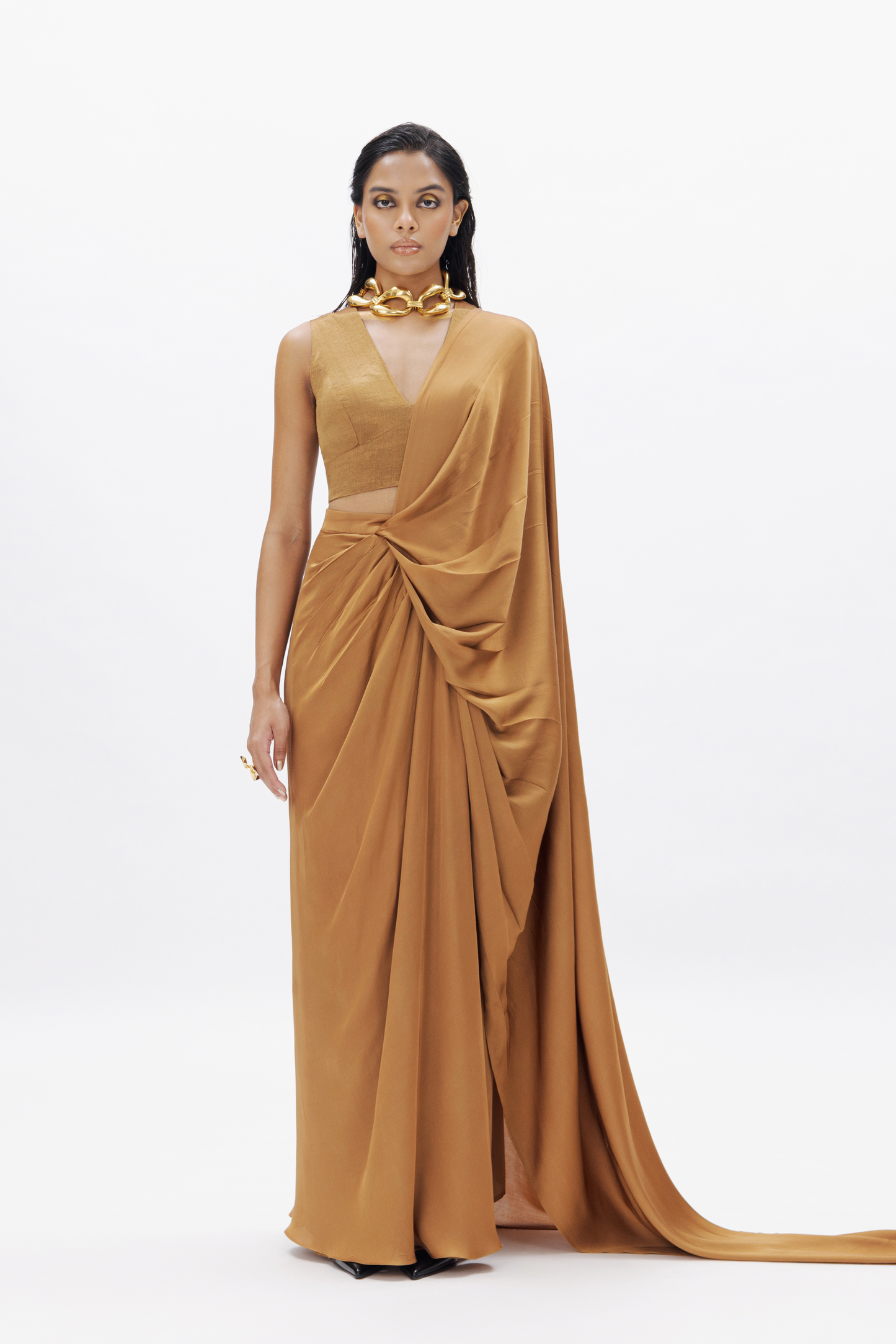 Jasmine Draped Saree In Gold