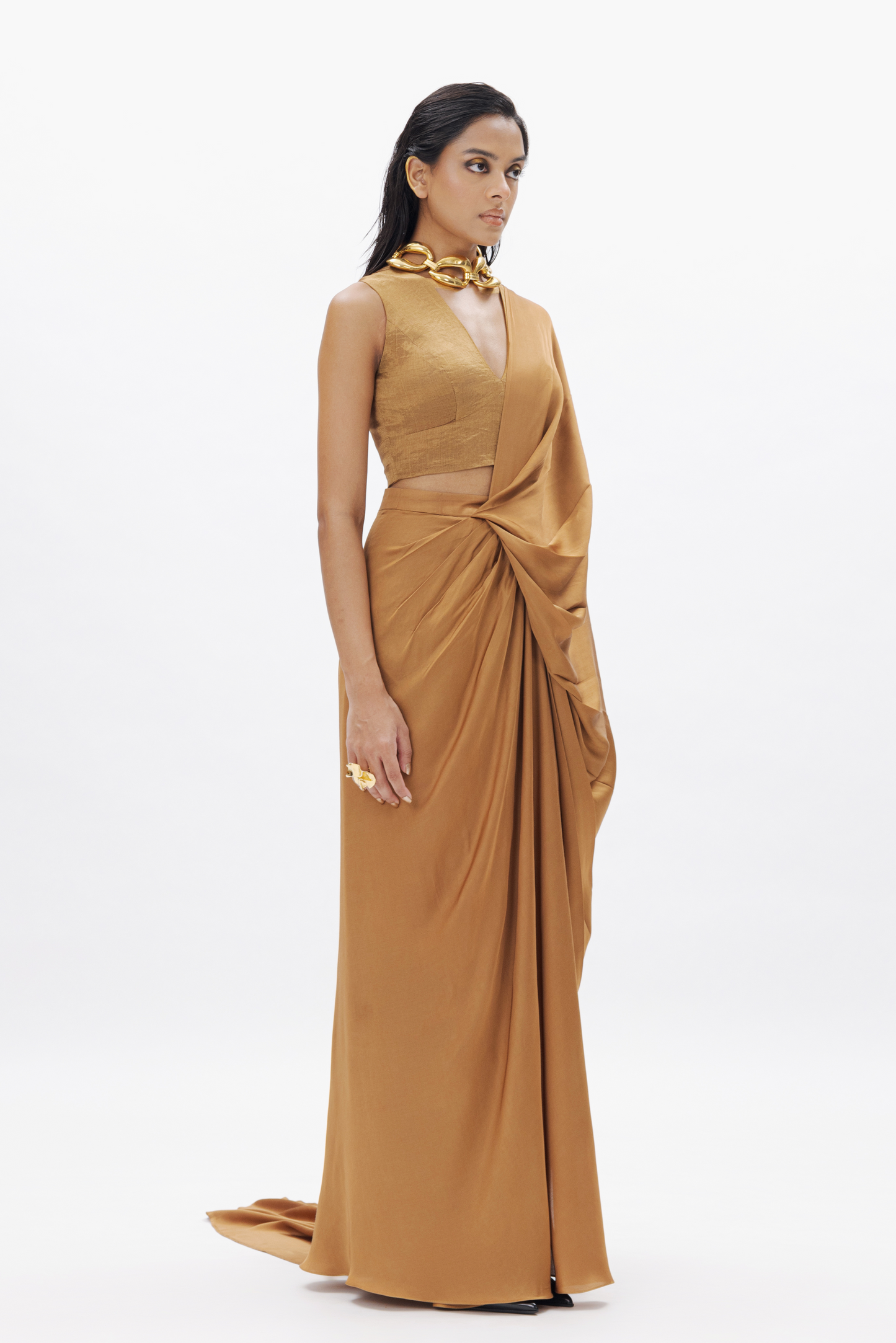 Jasmine Draped Saree In Gold