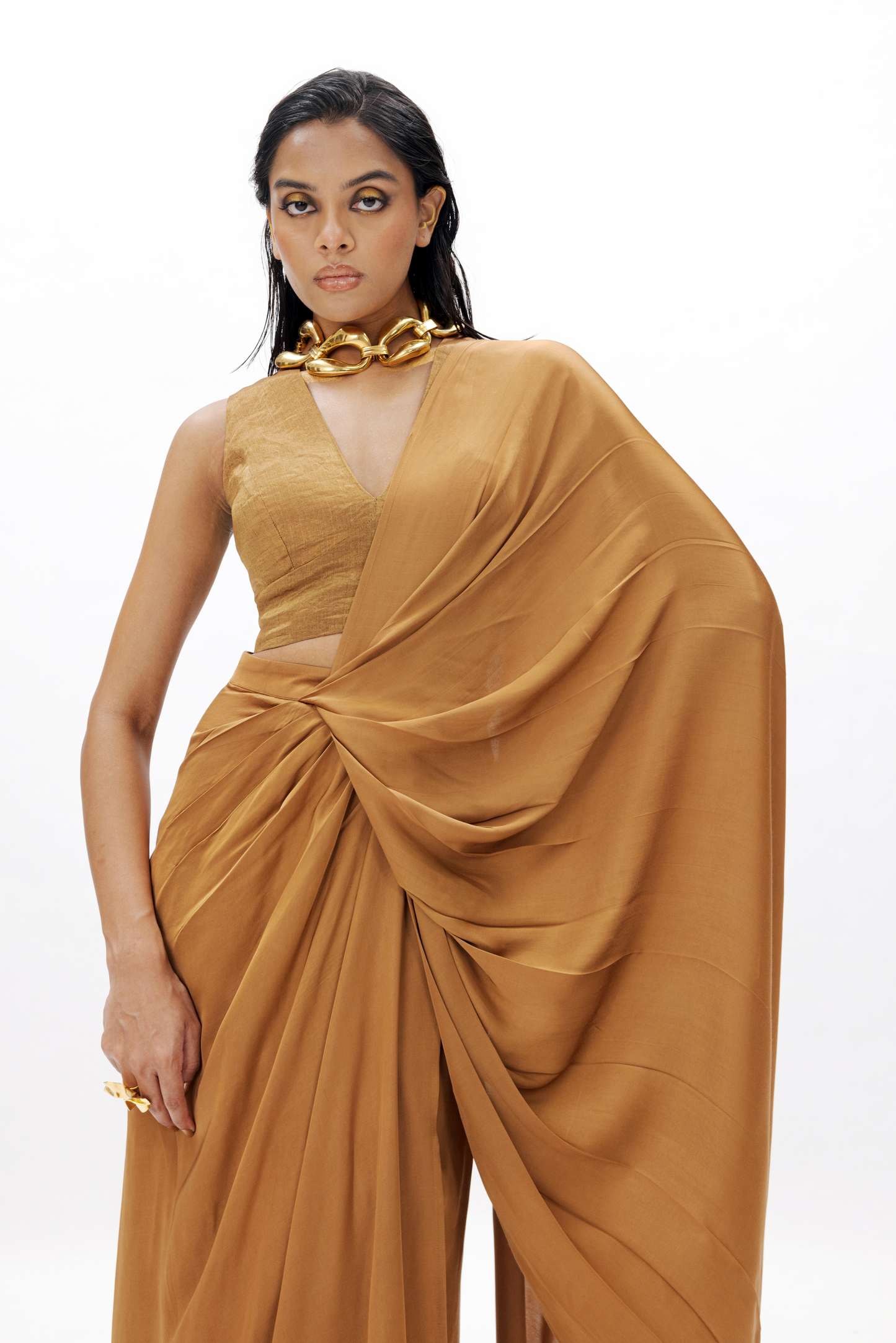 Jasmine Draped Saree In Gold