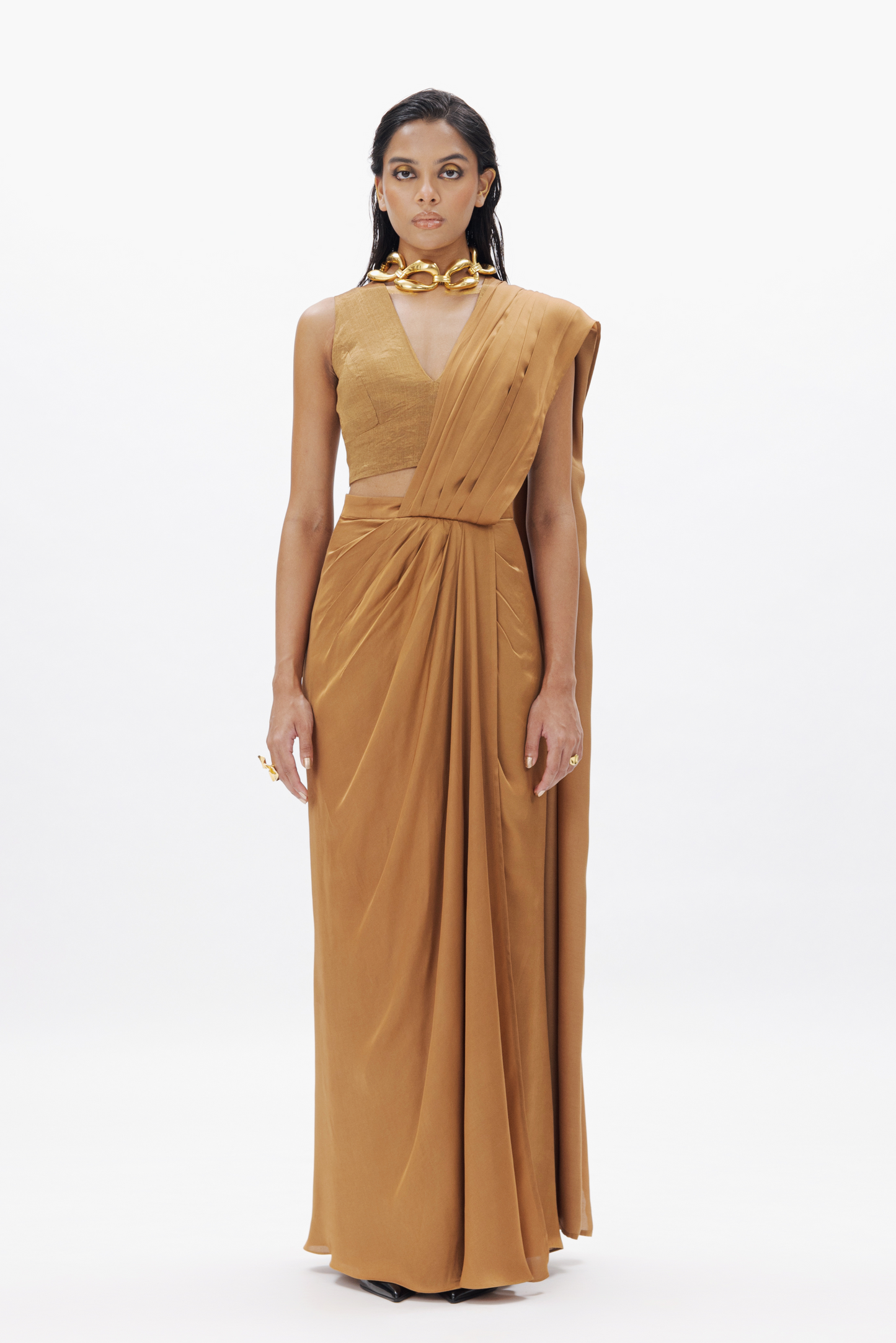 Jasmine Draped Saree In Gold