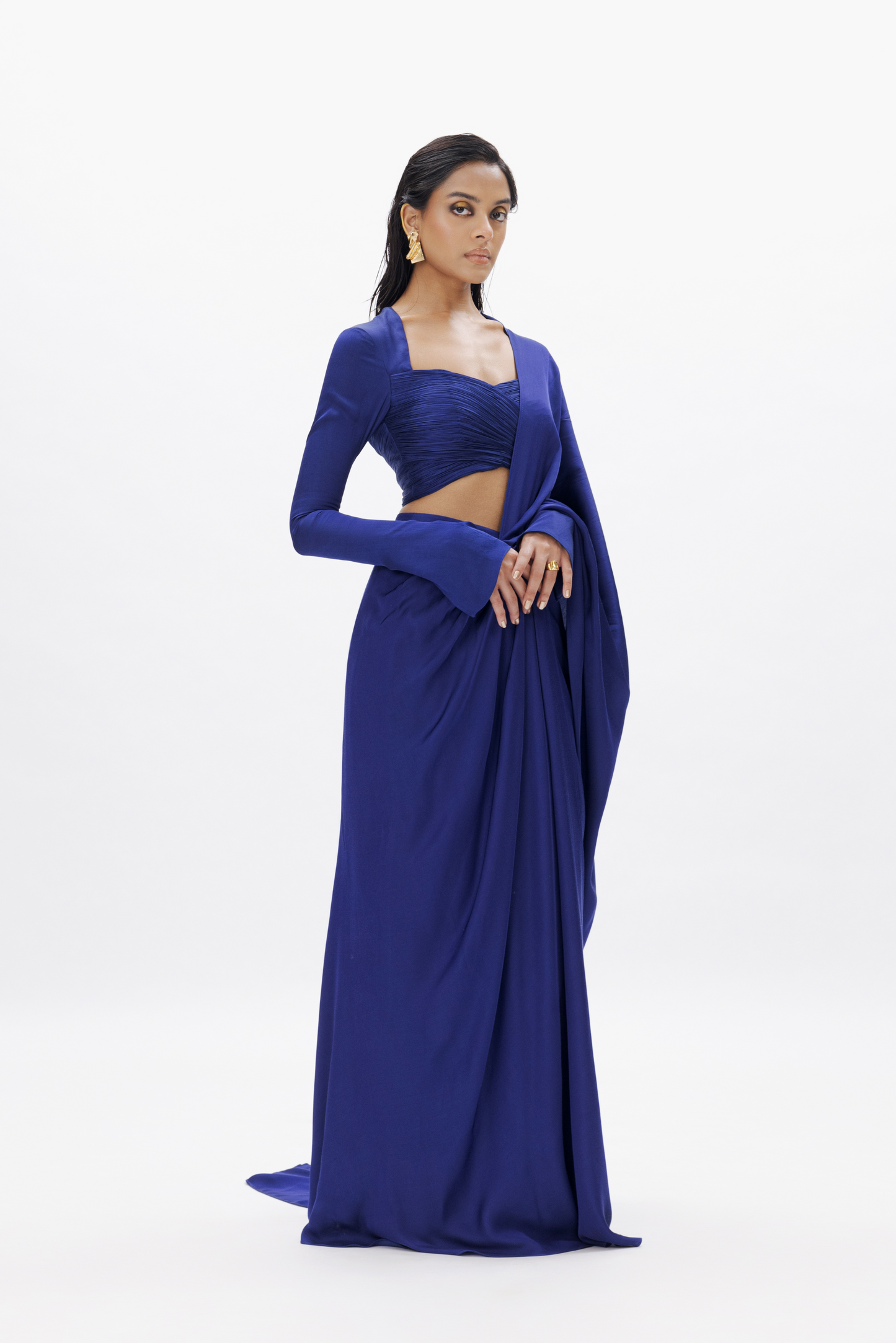 Jasmine Draped Saree in Royal Blue