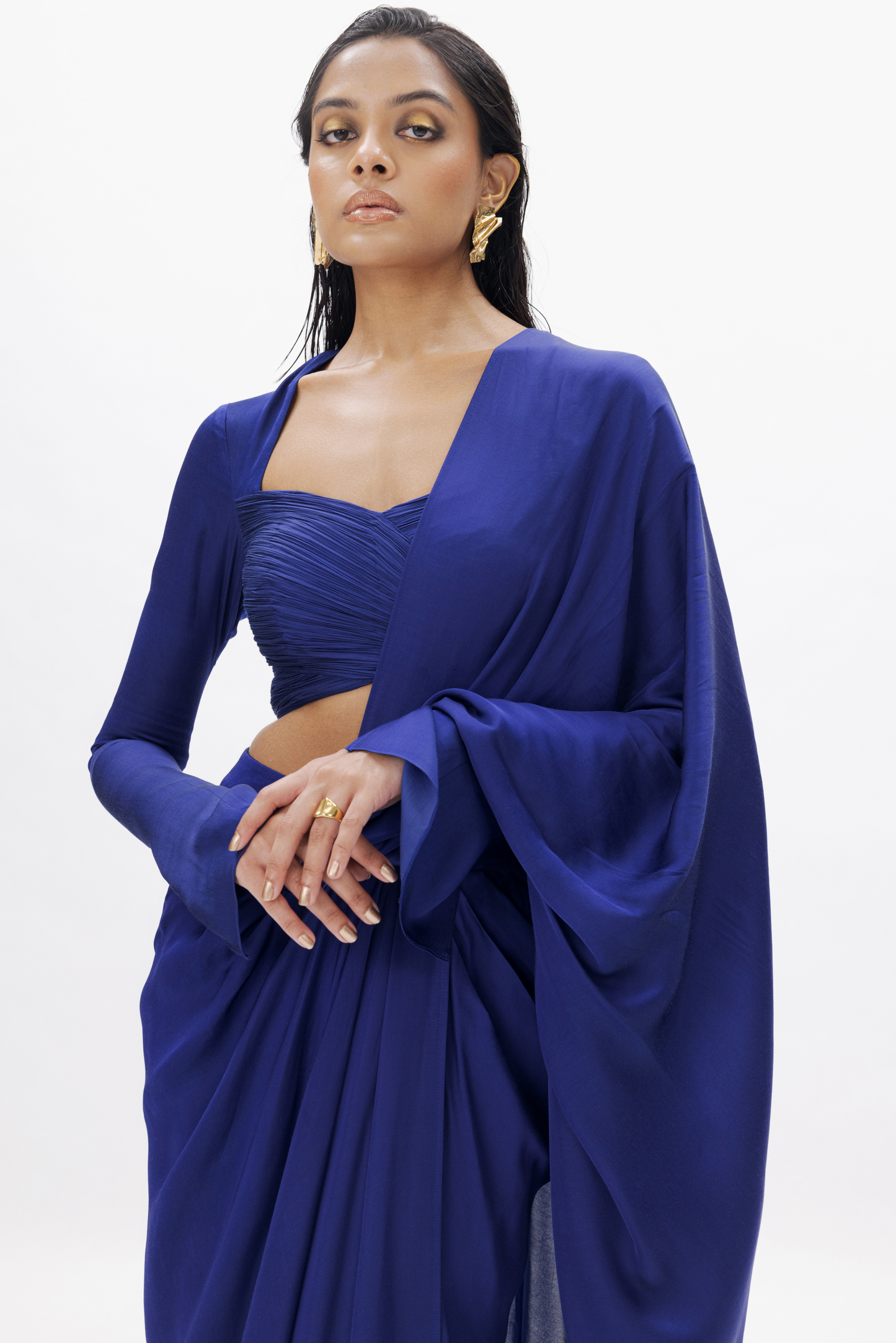 Jasmine Draped Saree in Royal Blue