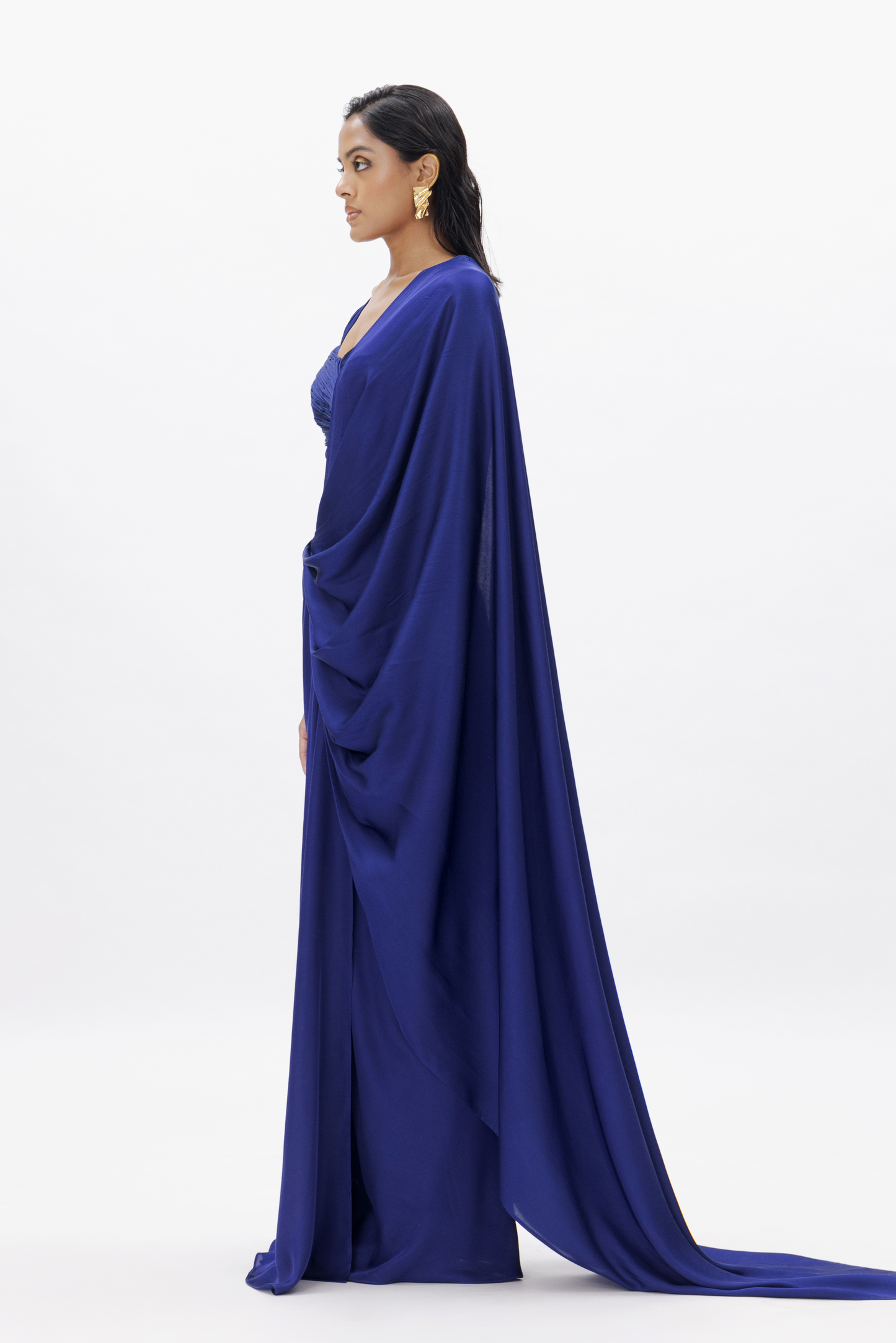 Jasmine Draped Saree in Royal Blue