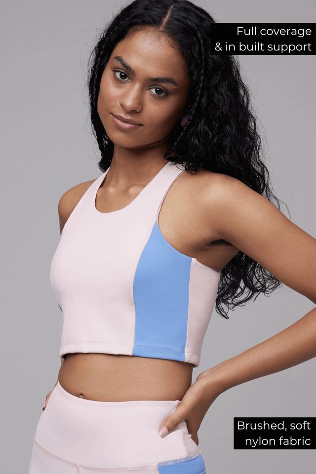 Long Sports Bra with Removable Pads - Pink