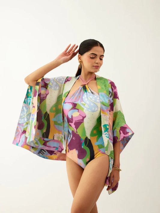 Medal Halter Swimsuit with Tragano Short Kaftan Paolozzio